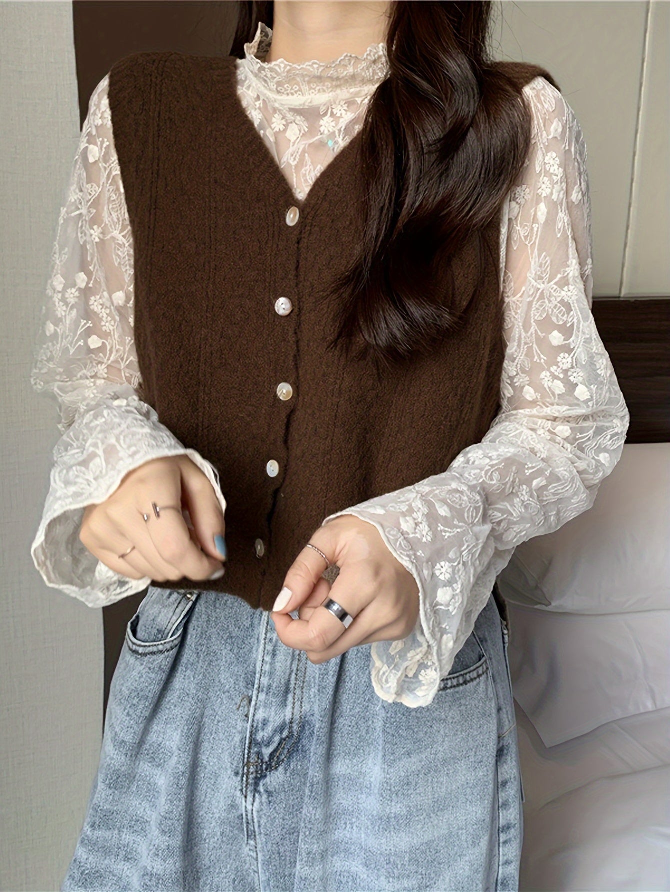 Sixsr Solid Button Down Knit Vest, Casual V Neck Sleeveless Sweater Vest, Women's Clothing