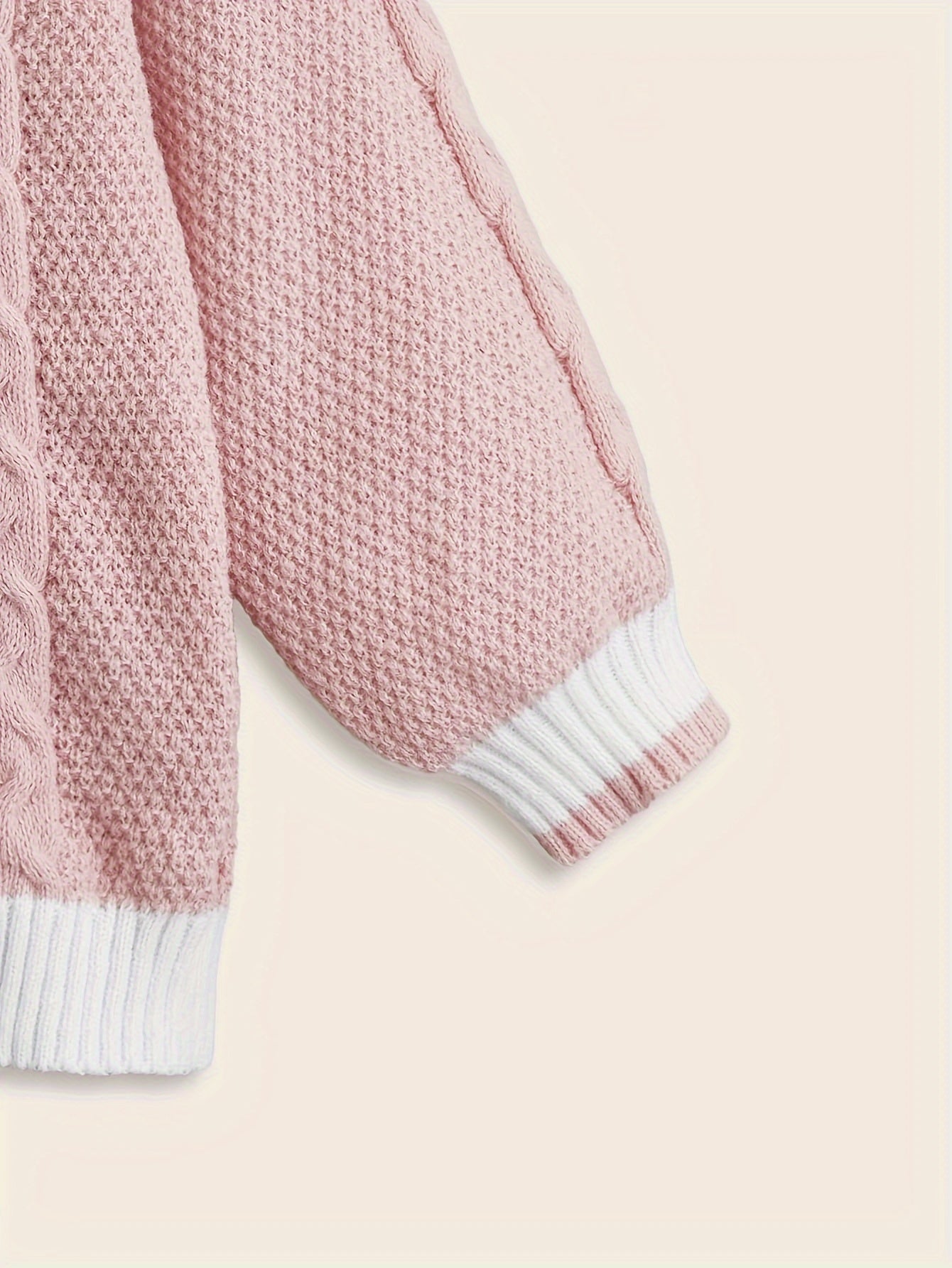 Sixsr Contrast Trin V Neck Cable Knit Sweater, Casual Long Sleeve Loose Pullover Sweater, Women's Clothing