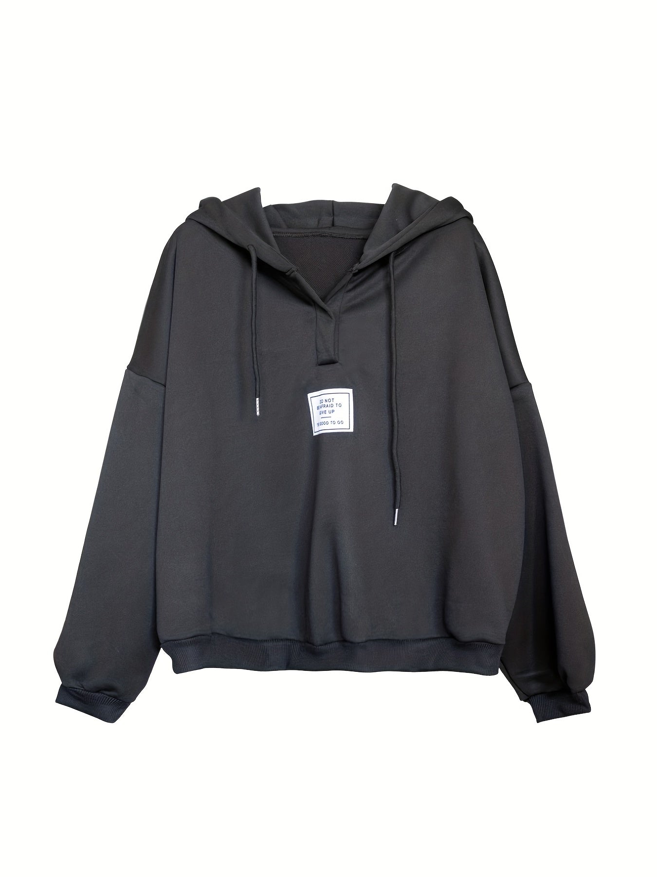 Solid Active Hooded Sweatshirts, Drawstring Fleece Lined Loose Hoodie, Women's Clothing