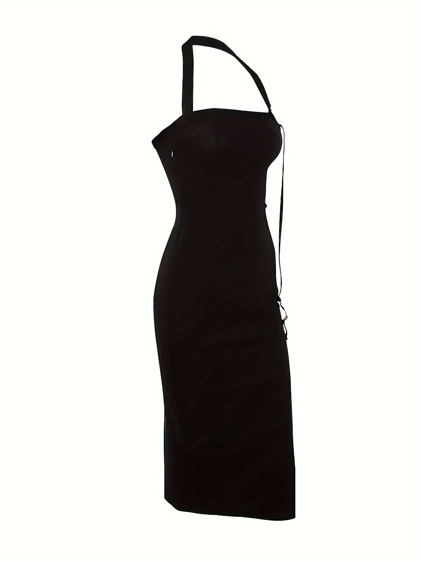 Solid Split Thigh Backless Halter Dress, Elegant Sleeveless Bodycon Dress, Women's Clothing
