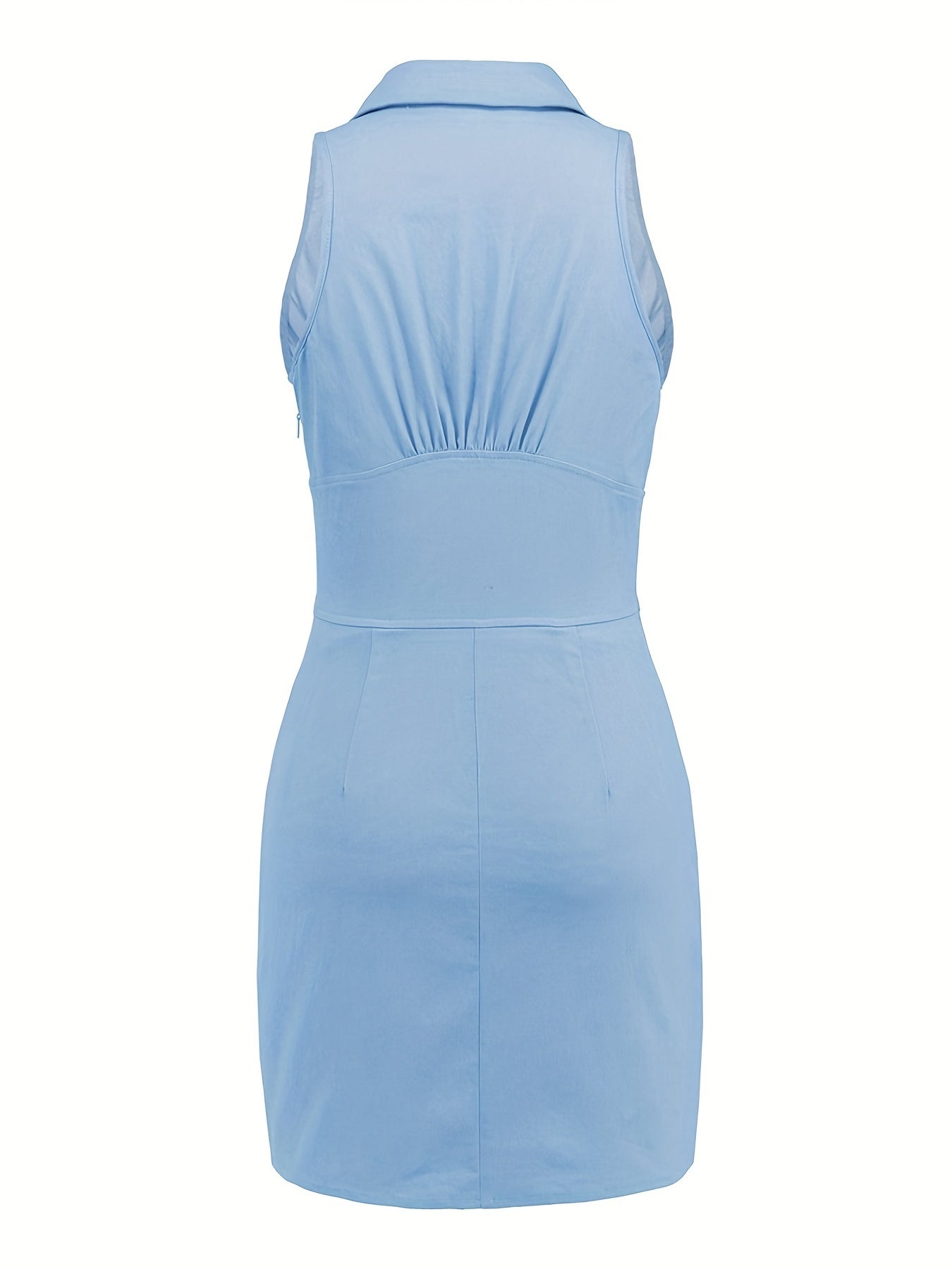 Sixsr Solid Buttons Dress, Sexy Sleeveless Ruched Collar Summer Dress, Women's Clothing