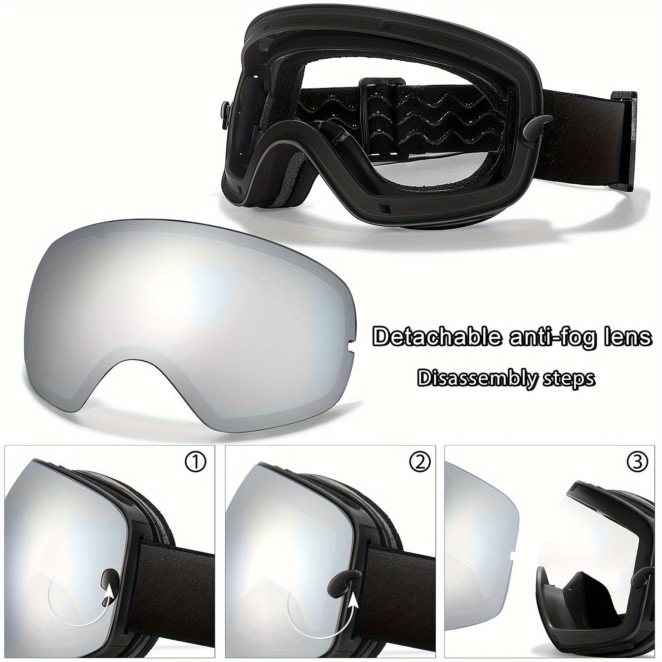 Unisex Adult Ski Goggles Set with Replacement Mirrored Lenses, Anti-Fog UV Protection, TPU Frame, Sponge Material, for Snowboarding, Skiing, Snowmobiling - Includes Bag, Frame, Lenses - Ideal for Outdoor Winter Sports Activities