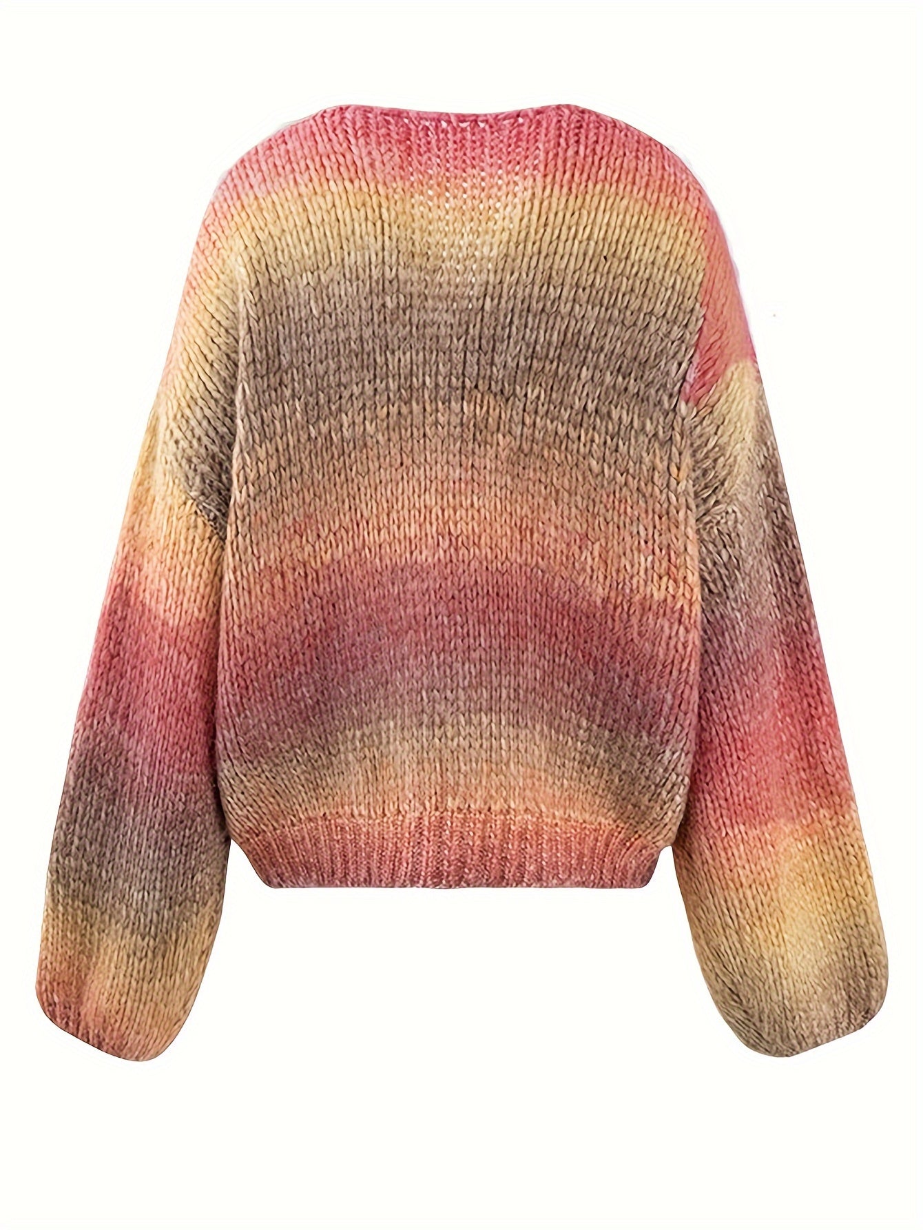 Sixsr Tie Dye V Neck Pullover Sweater, Vintage Long Sleeve Loose Sweater, Women's Clothing