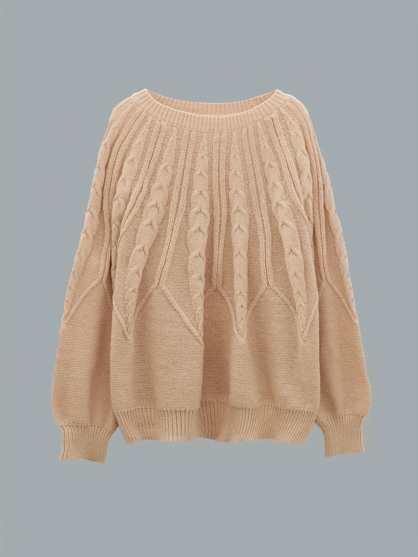 Sixsr Plus Size Casual Sweater, Women's Plus Plain Jacquard Long Sleeve Round Neck Pullover Jumper