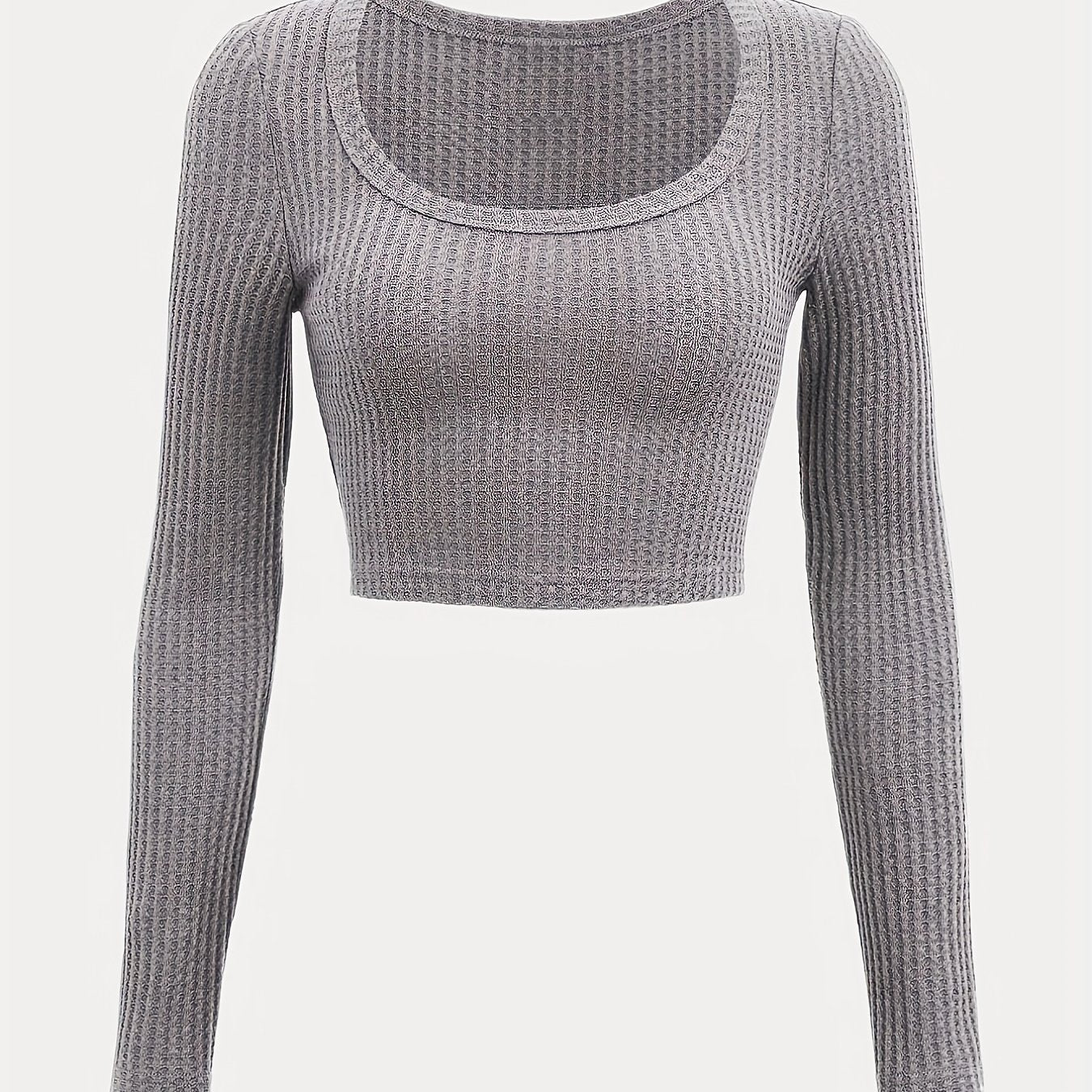 Sixsr Y2K Rib-knit Scoop Neck Crop Tee, Elegant Solid Sports Yoga Fashion Top For Spring & Summer, Women's Clothing