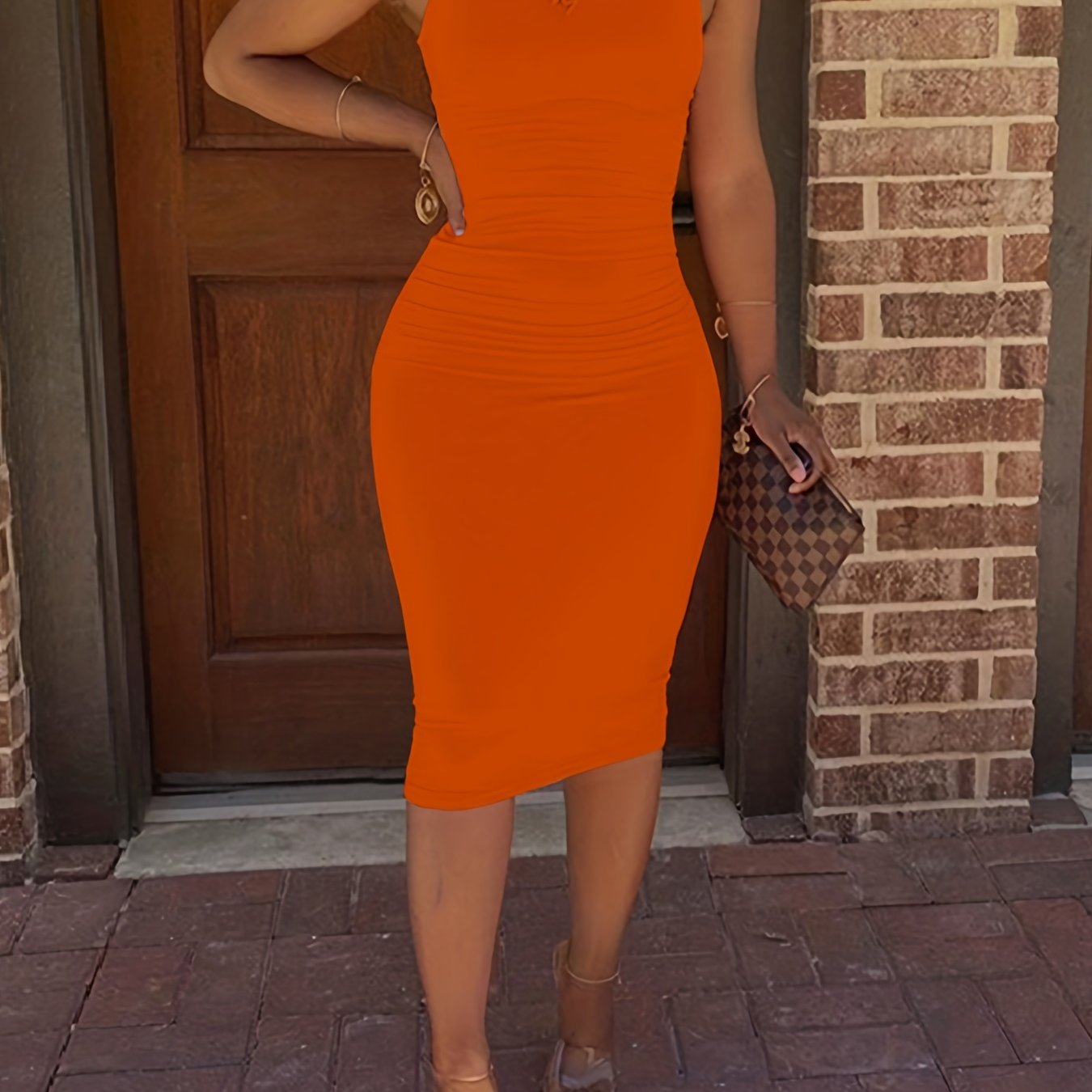 Sixsr Bodycon Crew Neck Dress, Casual Sleeveless Tank Dress For Spring & Summer, Women's Clothing