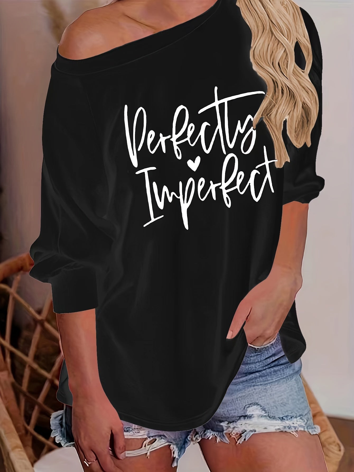 Sixsr Letter Print Raglan Long Sleeve T-Shirt, Casual Crew Neck T-Shirt For Spring & Fall, Women's Clothing