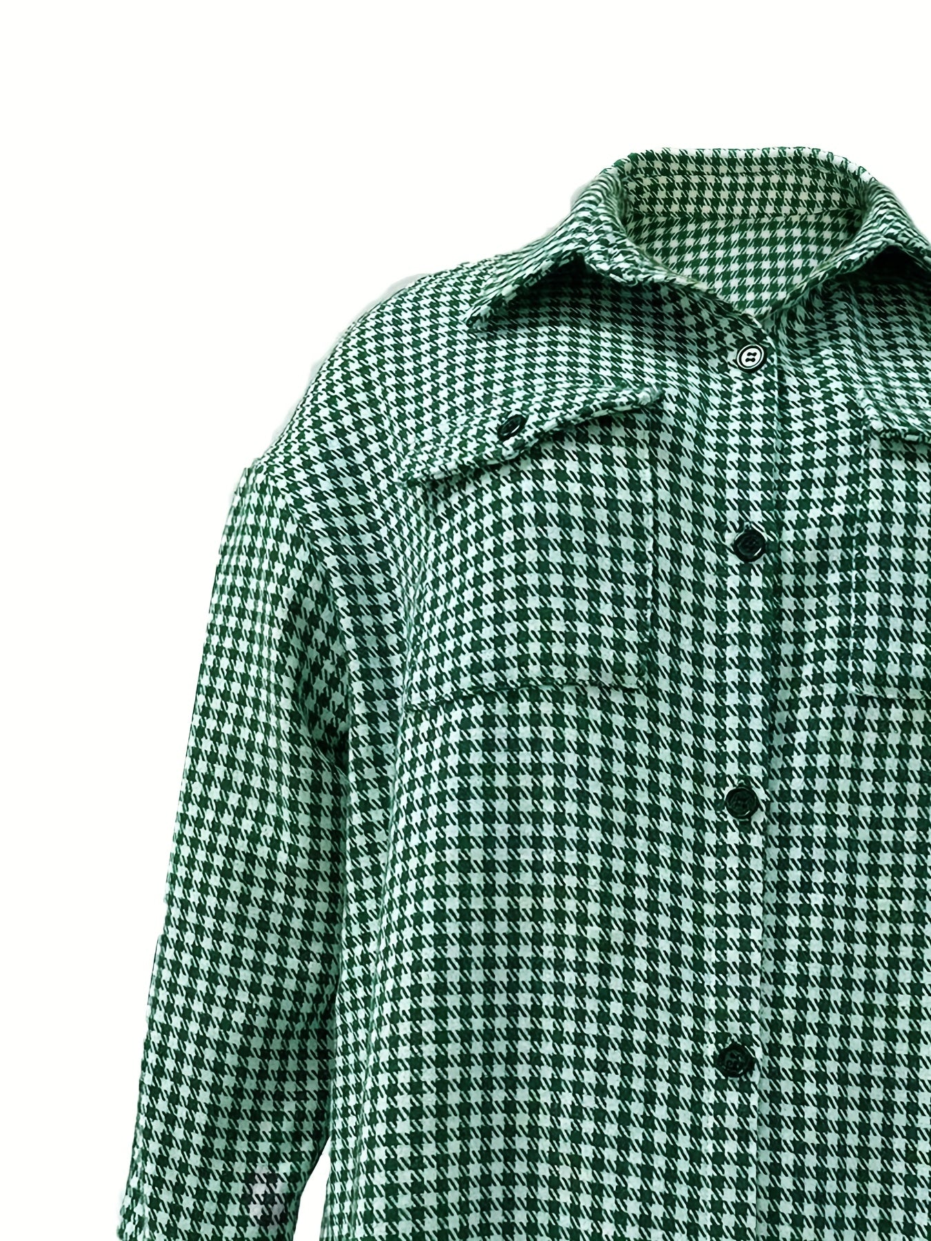 Sixsr Plus Size Casual Coat, Women's Plus Brushed Houndstooth Pattern Lapel Collar Button Up Shacket With Flap Pockets