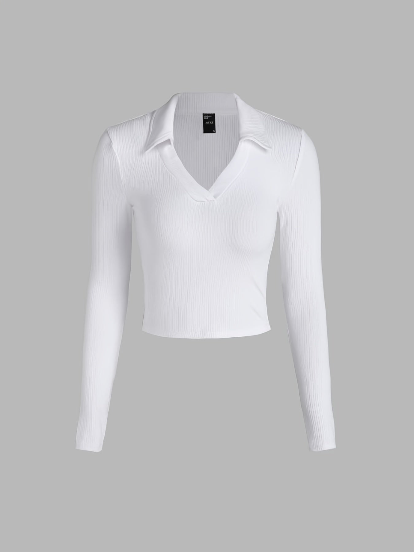 Sixsr Solid Polo Neck Long Sleeve Skinny Shirt, Mature Stylish Short Length Spring & Fall Shirt, Women's Clothing