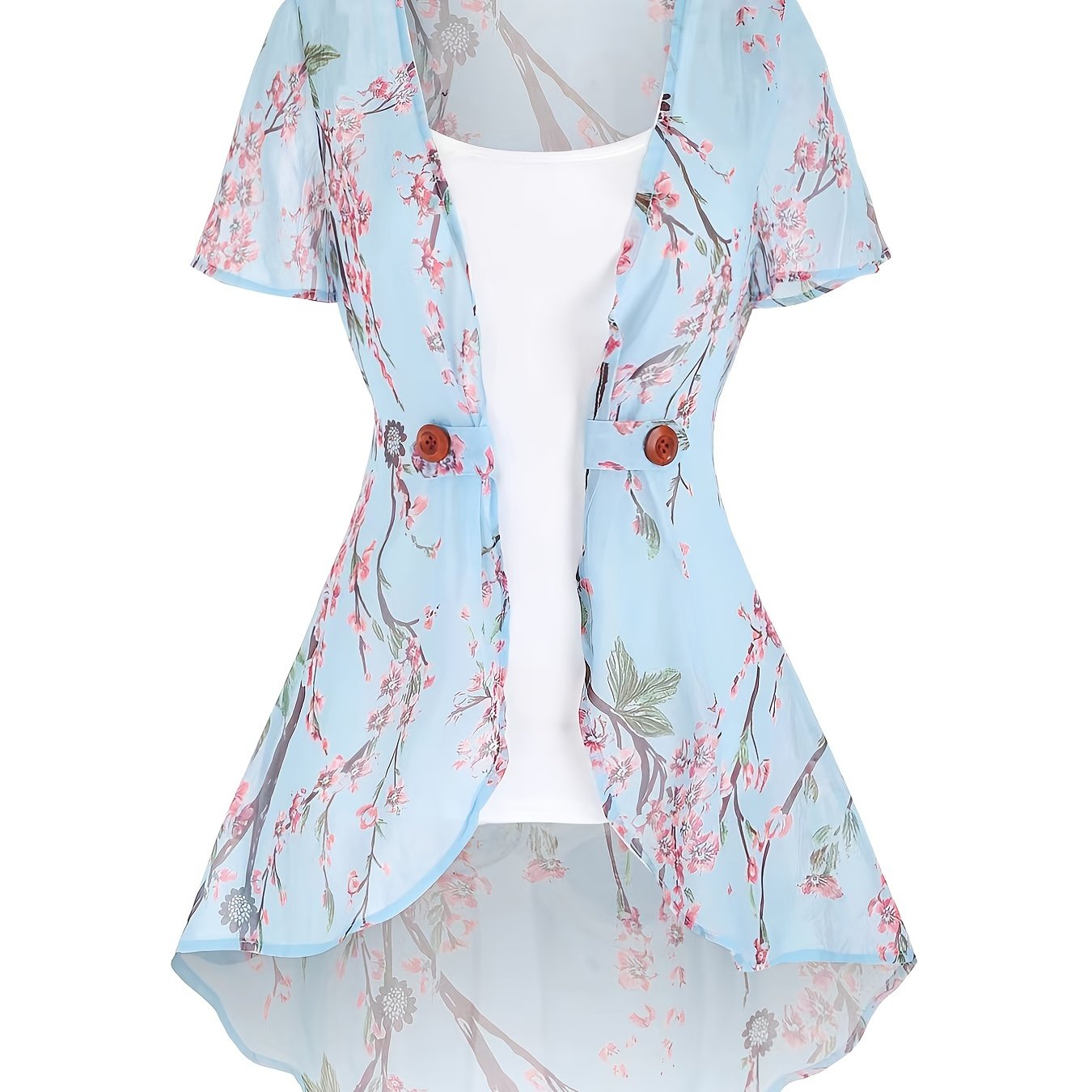 Women's Floral Print Two-piece Set - Casual Tank Top & Open Front Kimono Outfit for Comfortable and Stylish Look