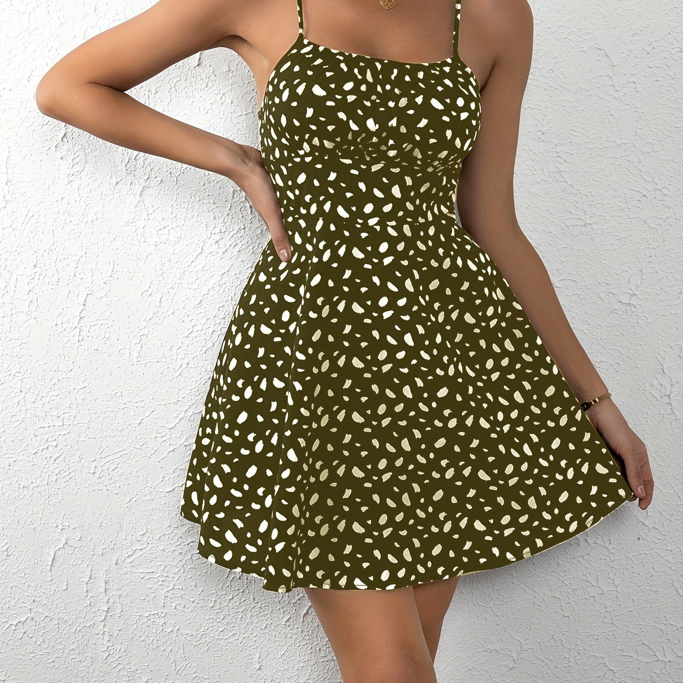 Sixsr Ditsy Floral Print Cami Dress, Casual Sleeveless Ruched Summer Dress, Women's Clothing