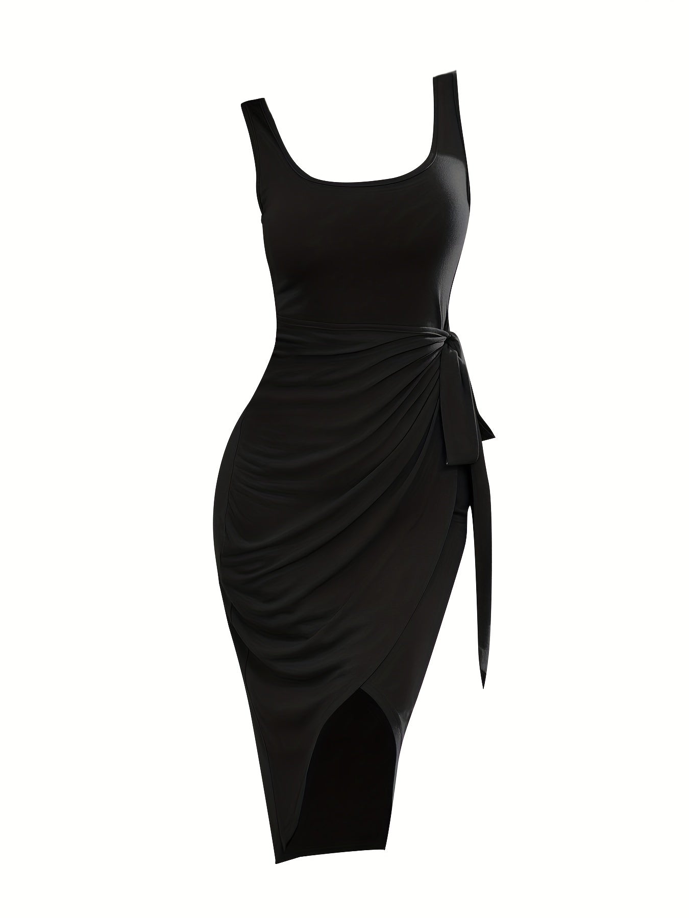 Sixsr Knotted Squared Neck Dress, Sexy Slim Sleeveless Dipped Hem Dress, Women's Clothing