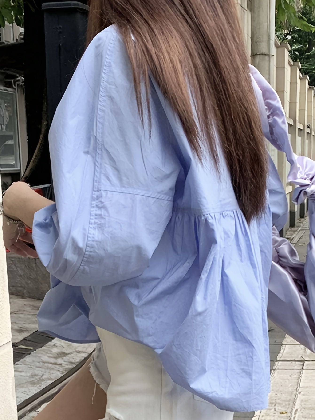 Sixsr Solid Crew Neck Smocked Blouse, Casual Long Sleeve Blouse For Spring & Fall, Women's Clothing
