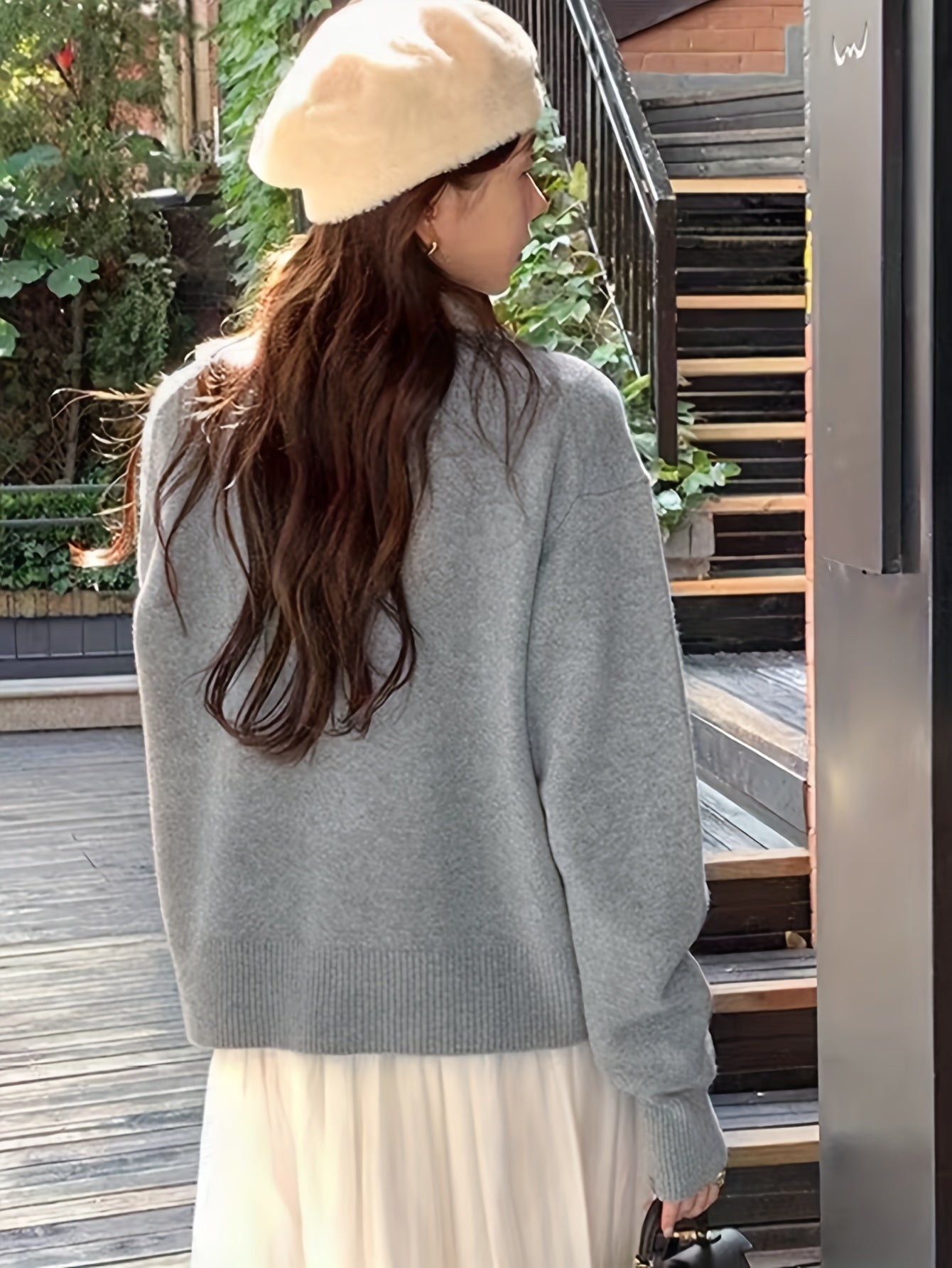 Sixsr Badge Pattern Button Up Knit Cardigan, Casual Turndown Collar Long Sleeve Sweater, Women's Clothing