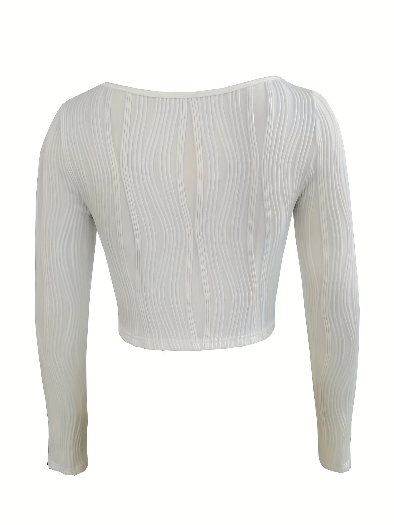 Sixsr Textured Hanky Hem T-Shirt, Y2K Square Neck Long Sleeve Top For Spring & Fall, Women's Clothing