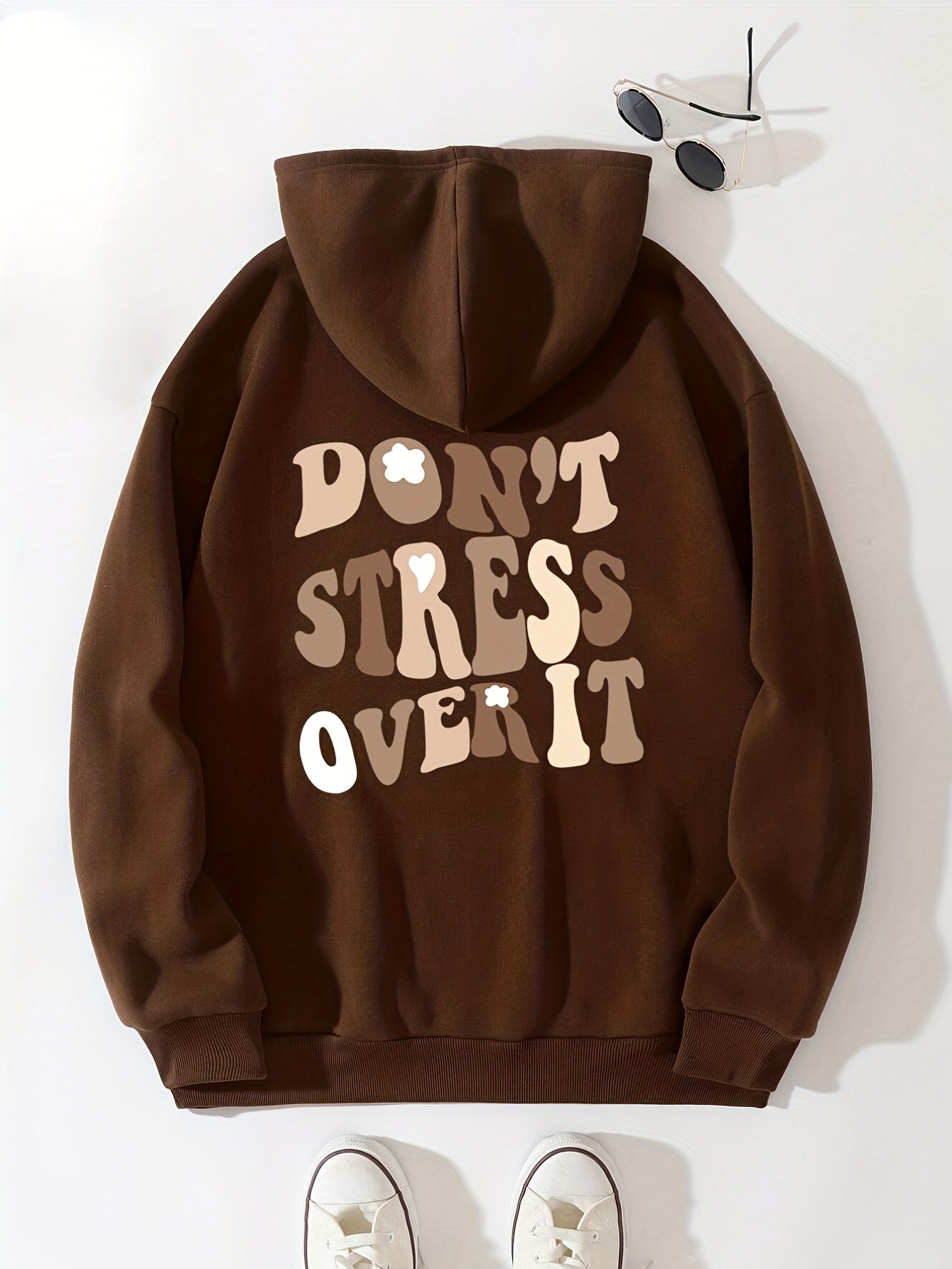 Sixsr Letters Graphic Hoodies, Long Sleeve Casual Everyday Kangaroo Pullover Tee Shirt, Women's Clothing
