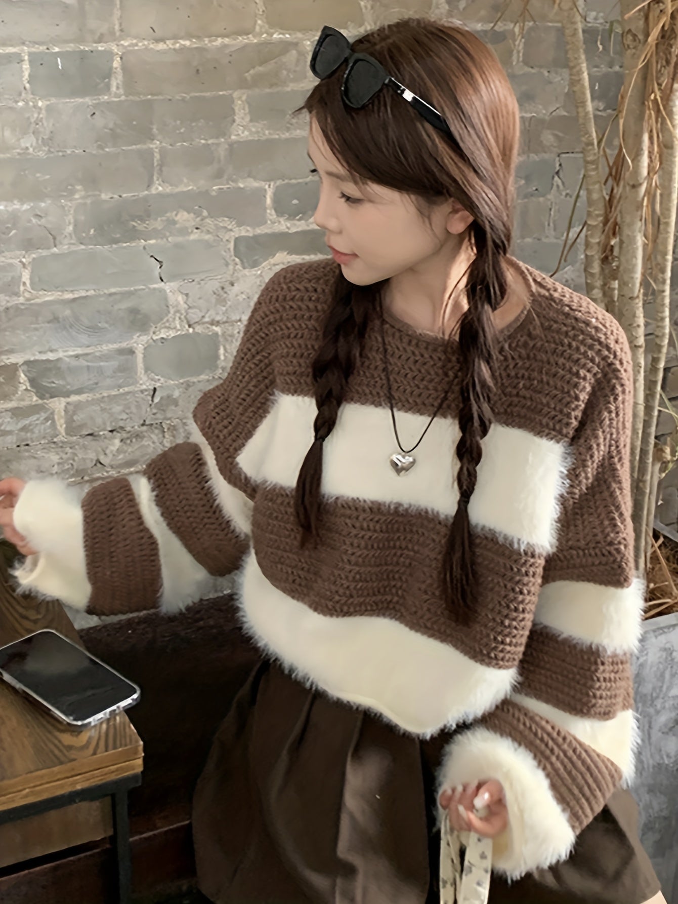 Sixsr Color Block Striped Crew Neck Pullover Sweater, Casual Long Sleeve Sweater, Women's Clothing