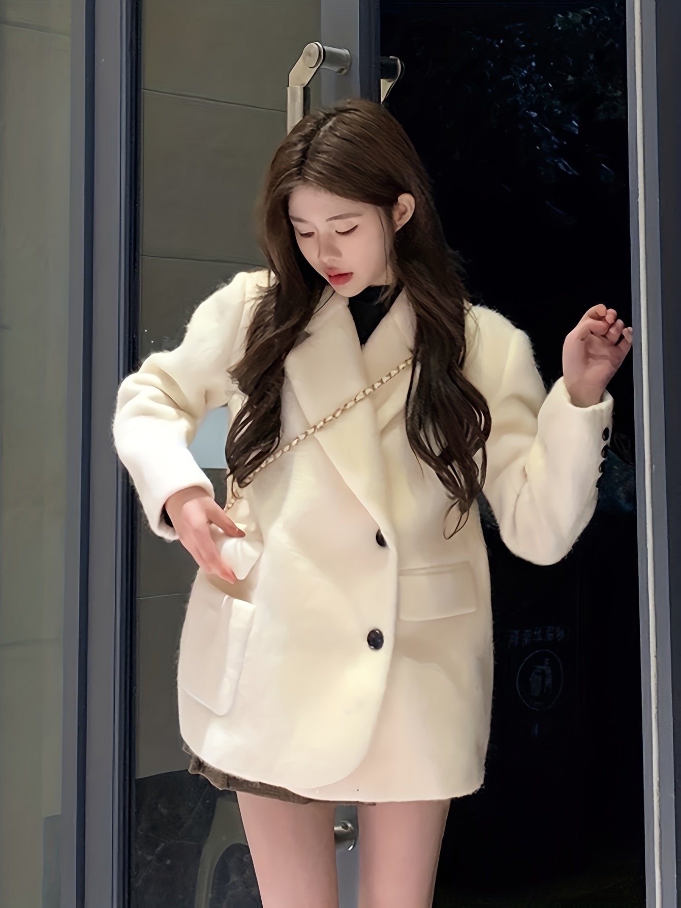 Sixsr Button Front Notched Collar Coat, Casual Thermal Long Sleeve Pocket Blazer For Fall & Winter, Women's Clothing