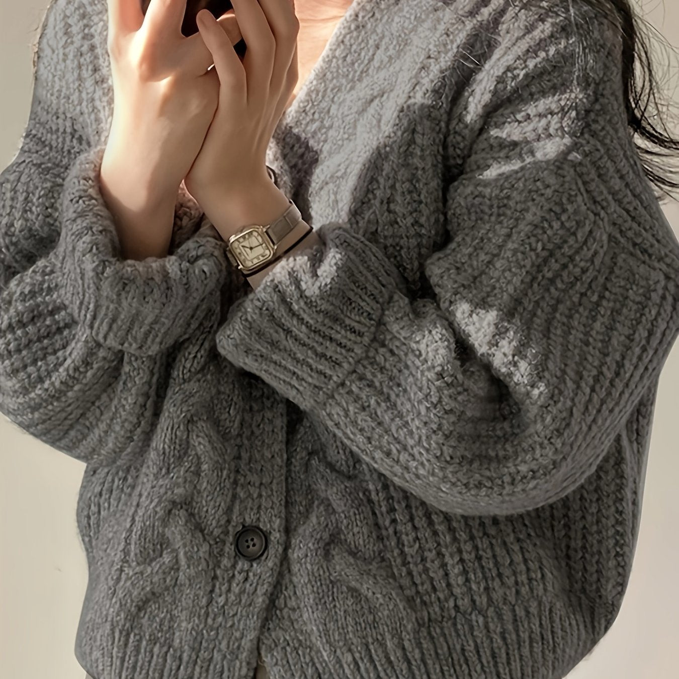 Sixsr Button Front Chunky Knit Cardigan, Vintage Long Sleeve Cardigan For Fall & Winter, Women's Clothing