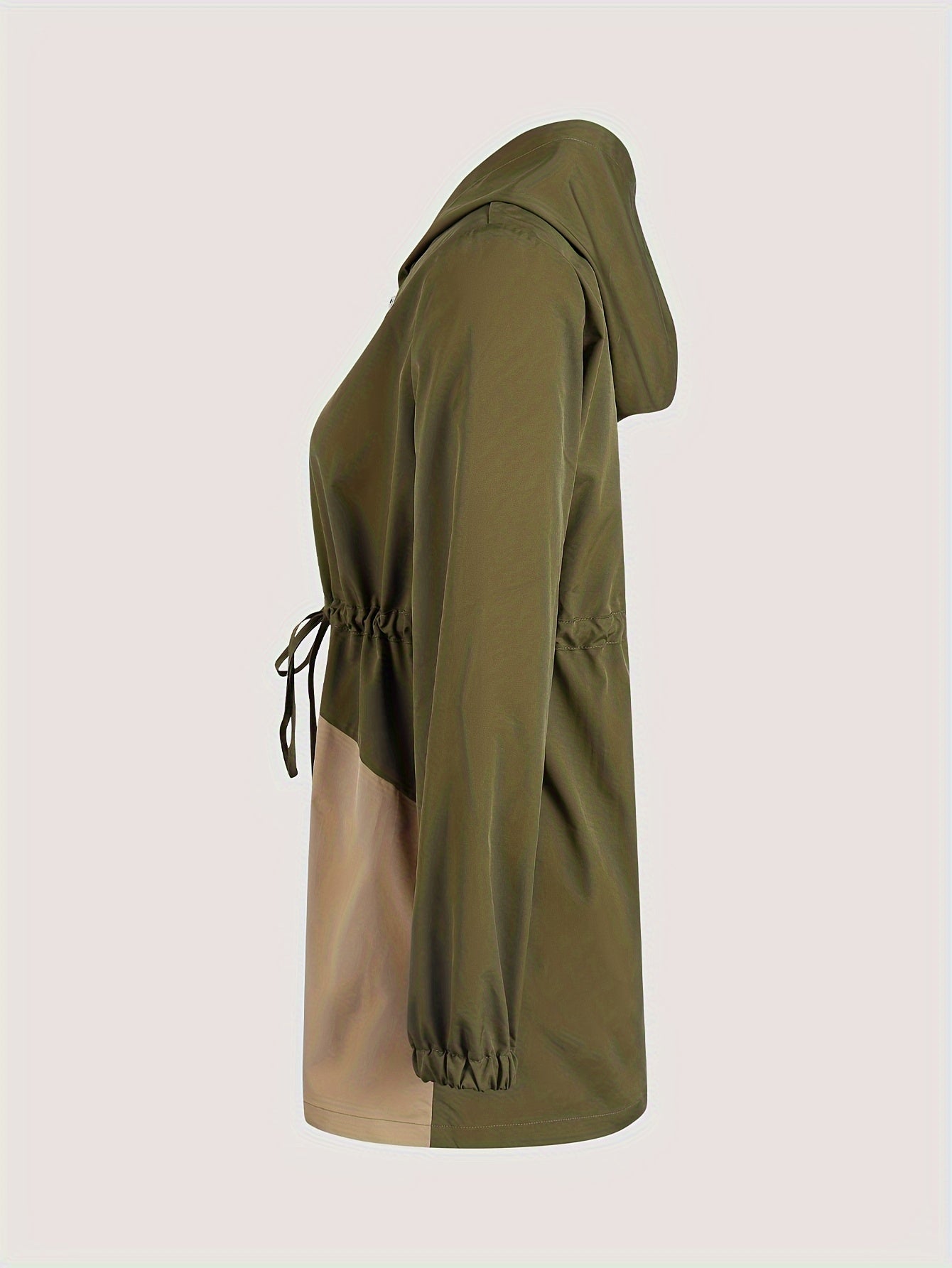Sixsr Color Block Drawstring Jacket, Elegant Zip Up Hooded Long Sleeve Outerwear, Women's Clothing