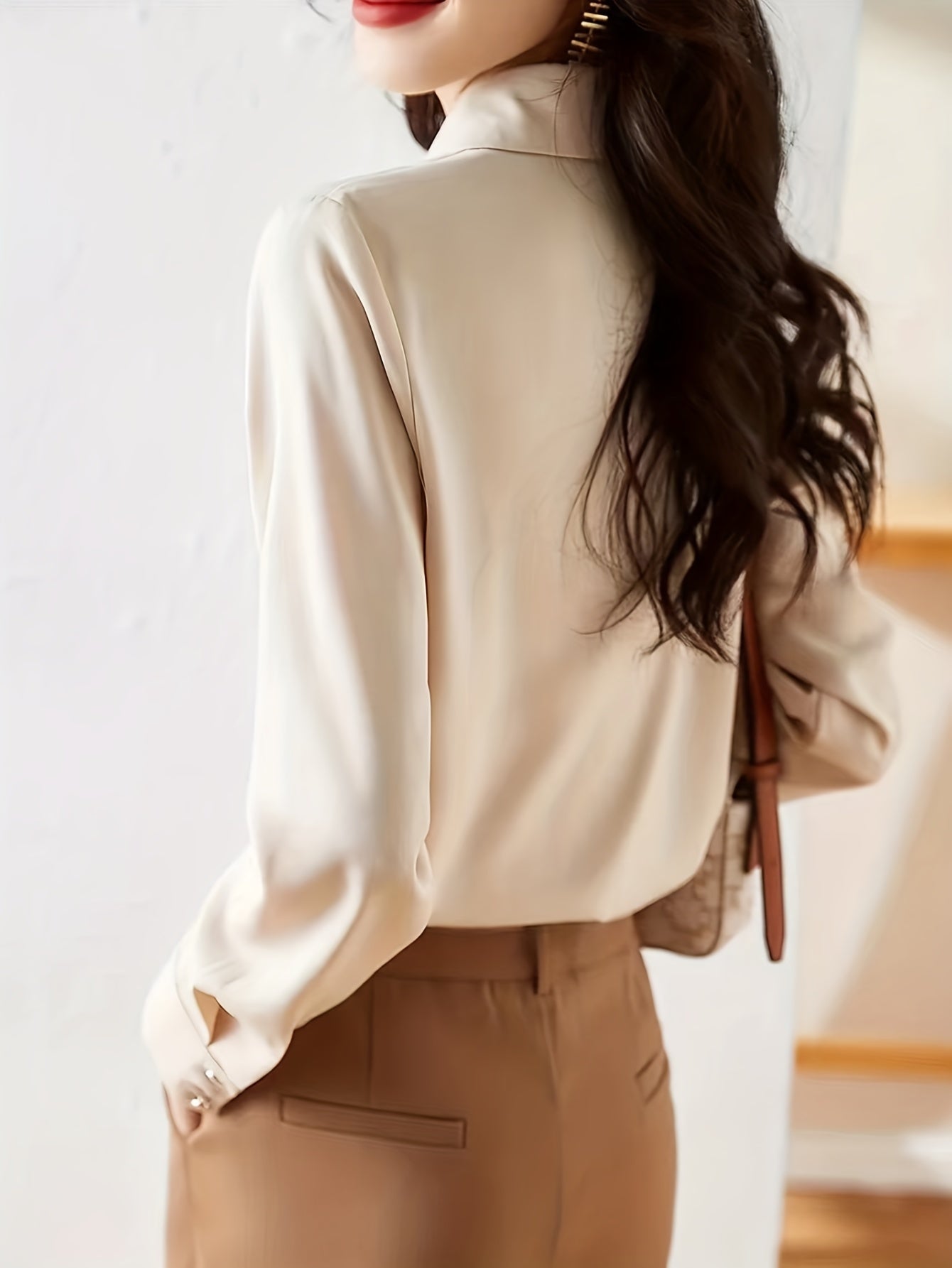 Sixsr Solid Single Breasted Simple Shirt, Versatile Long Sleeve Shirt For Spring & Fall, Women's Clothing