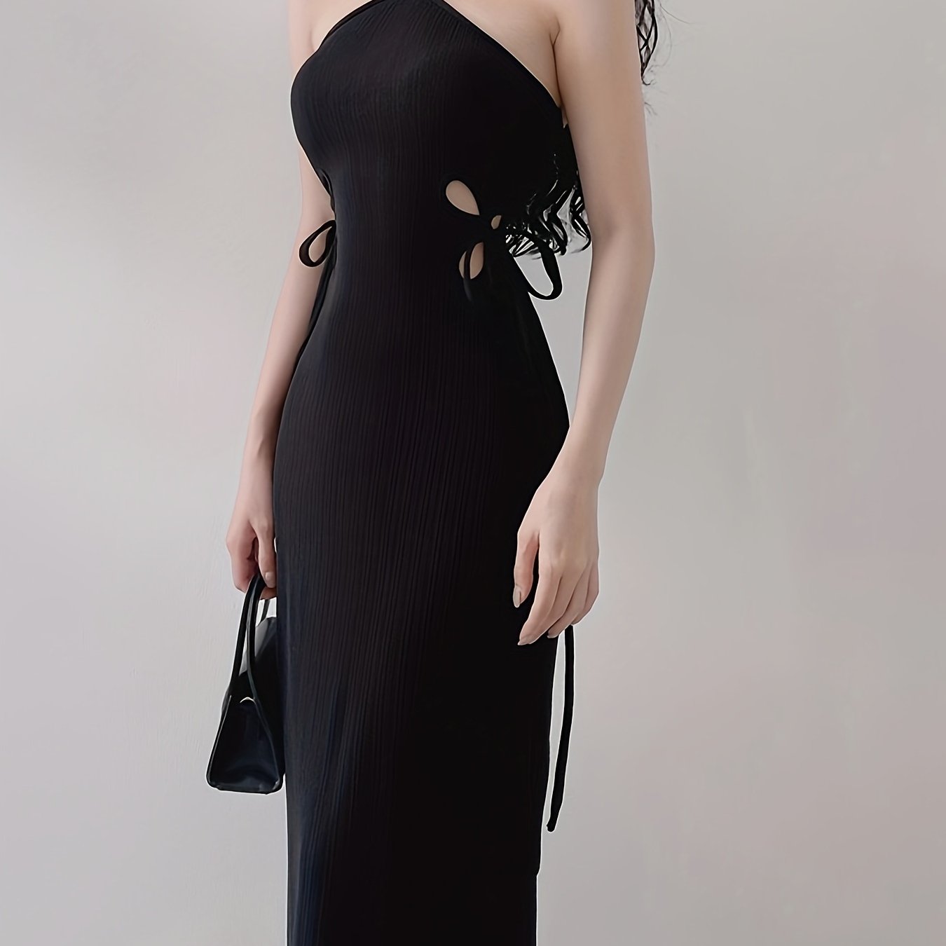 Sixsr Halter Neck Hollow Solid Dress, Elegant Sleeveless Bodycon Party Dress, Women's Clothing