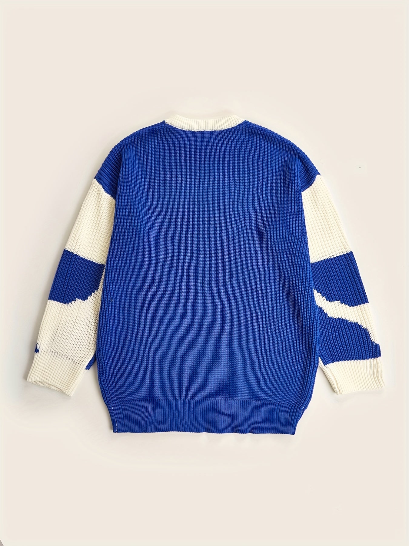 Sixsr All Match Knitted Color Block Wave Pattern Cable Sweater, Men's Casual Warm Slightly Stretch Crew Neck Pullover Sweater For Men Fall Winter