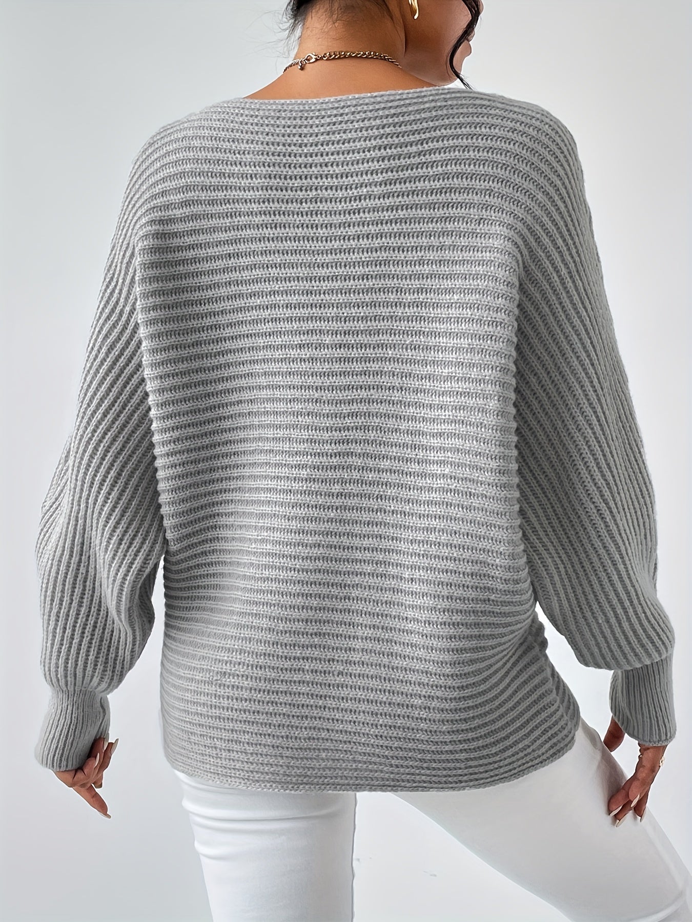 Sixsr Solid Boat Neck Sweater, Casual Batwing Sleeve Sweater For Fall & Winter, Women's Clothing