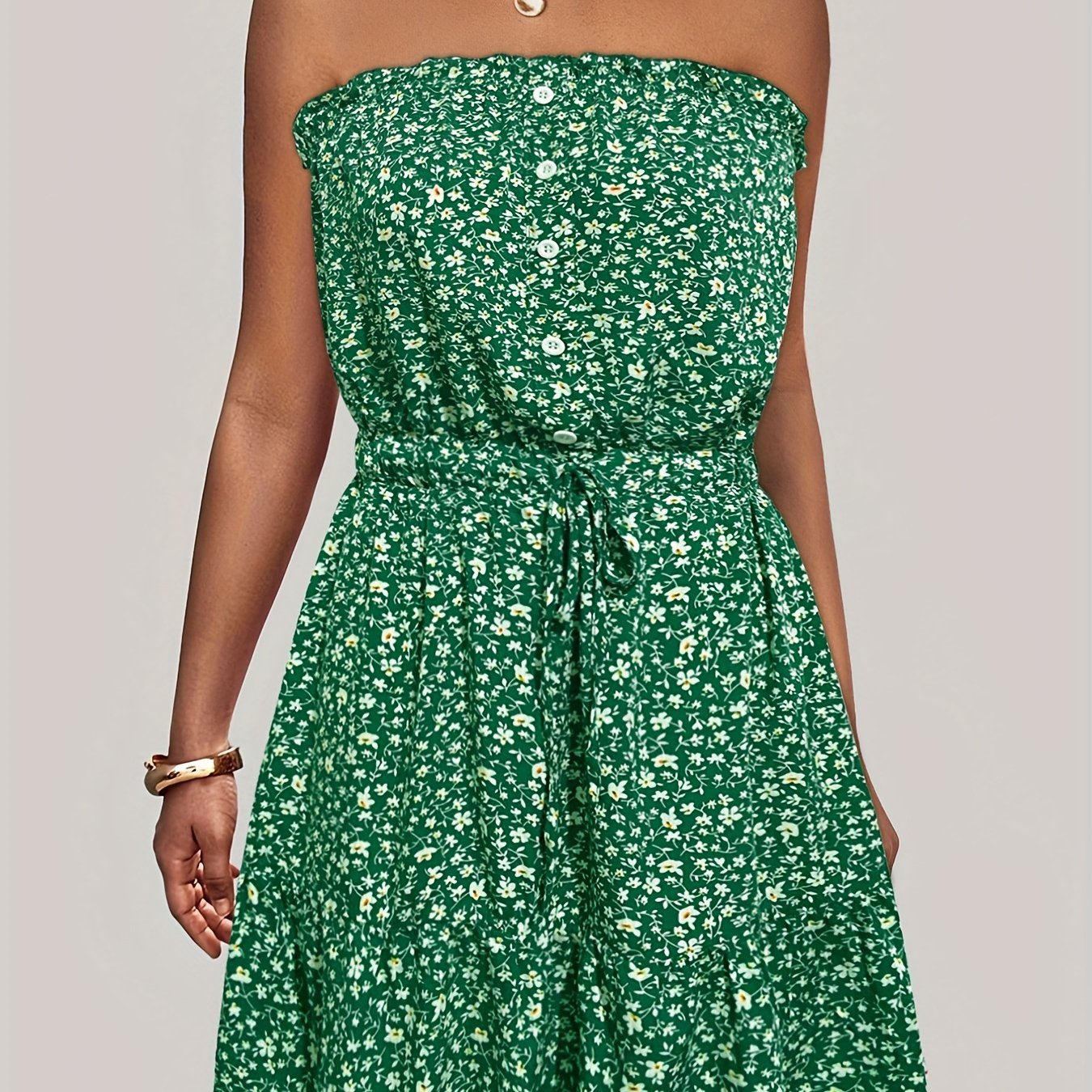 Sixsr Ditsy Floral Off Shoulder Dress, Sexy Sleeveless Drawstring Summer Dress, Women's Clothing