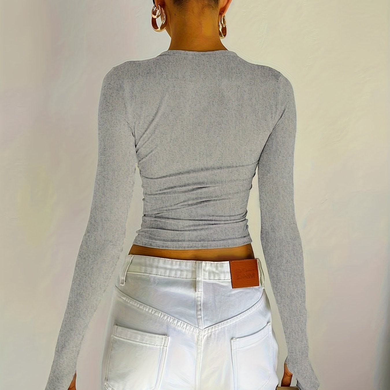 Sixsr Slim Solid Crew Neck T-Shirt, Y2K Long Sleeve T-Shirt For Spring & Fall, Women's Clothing