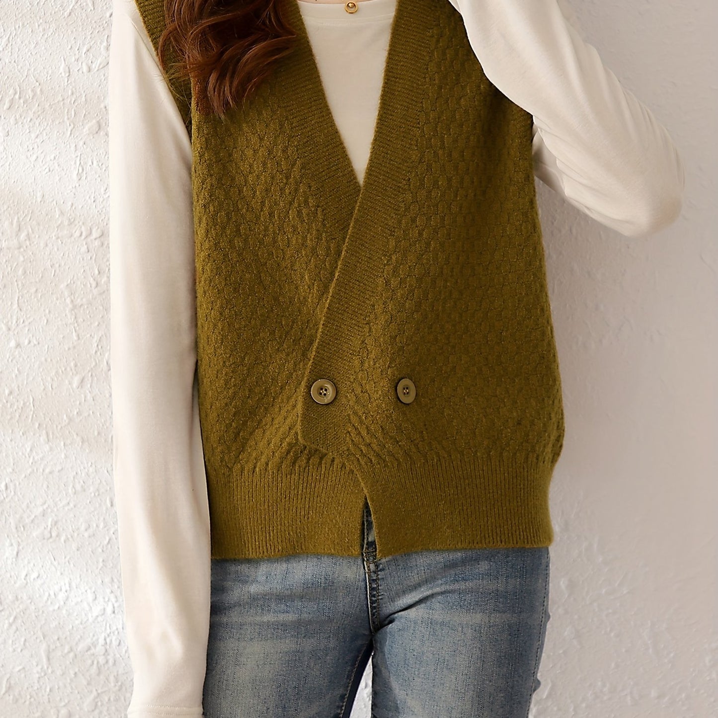 Sixsr Solid Button Front Vest, Vintage V Neck Sleeveless Vest, Women's Clothing