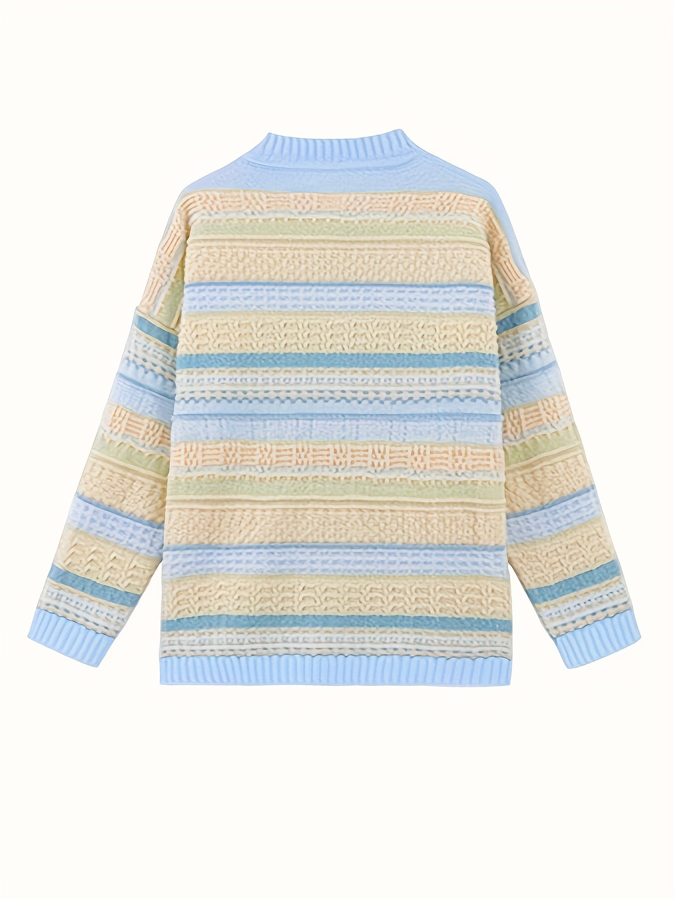 Sixsr Striped Button Up Knit Cardigan, Elegant Long Sleeve Loose Sweater, Women's Clothing