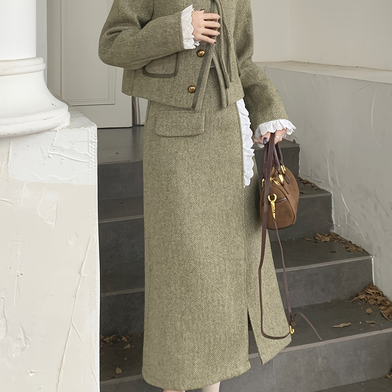 Sixsr Single Breasted Patched Pockets Jacket, Vintage Long Sleeve Outwear For Fall & Winter, Women's Clothing