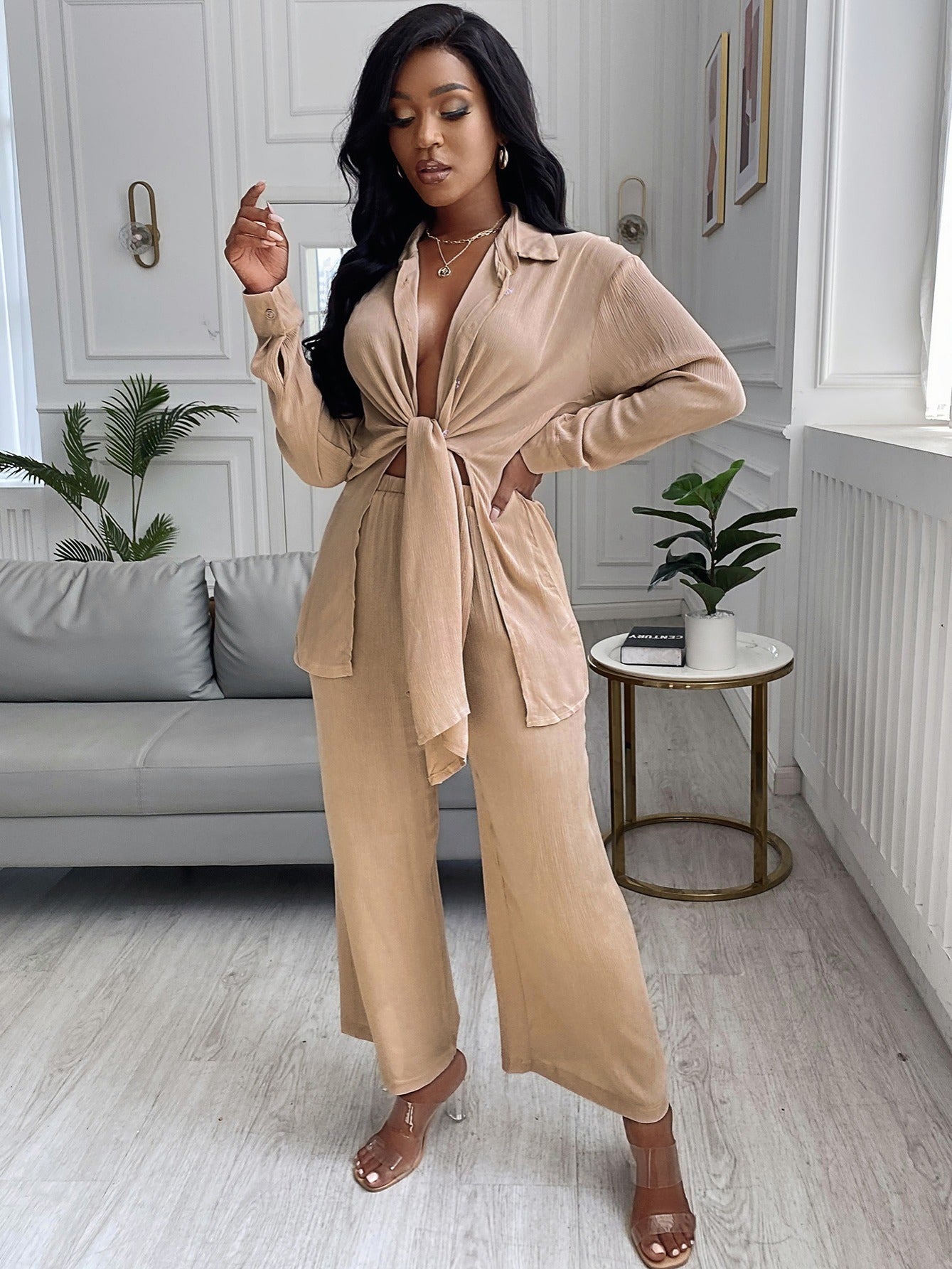 Stylish Women's Blouse and Wide Leg Pants Set - Perfect for Any Occasion