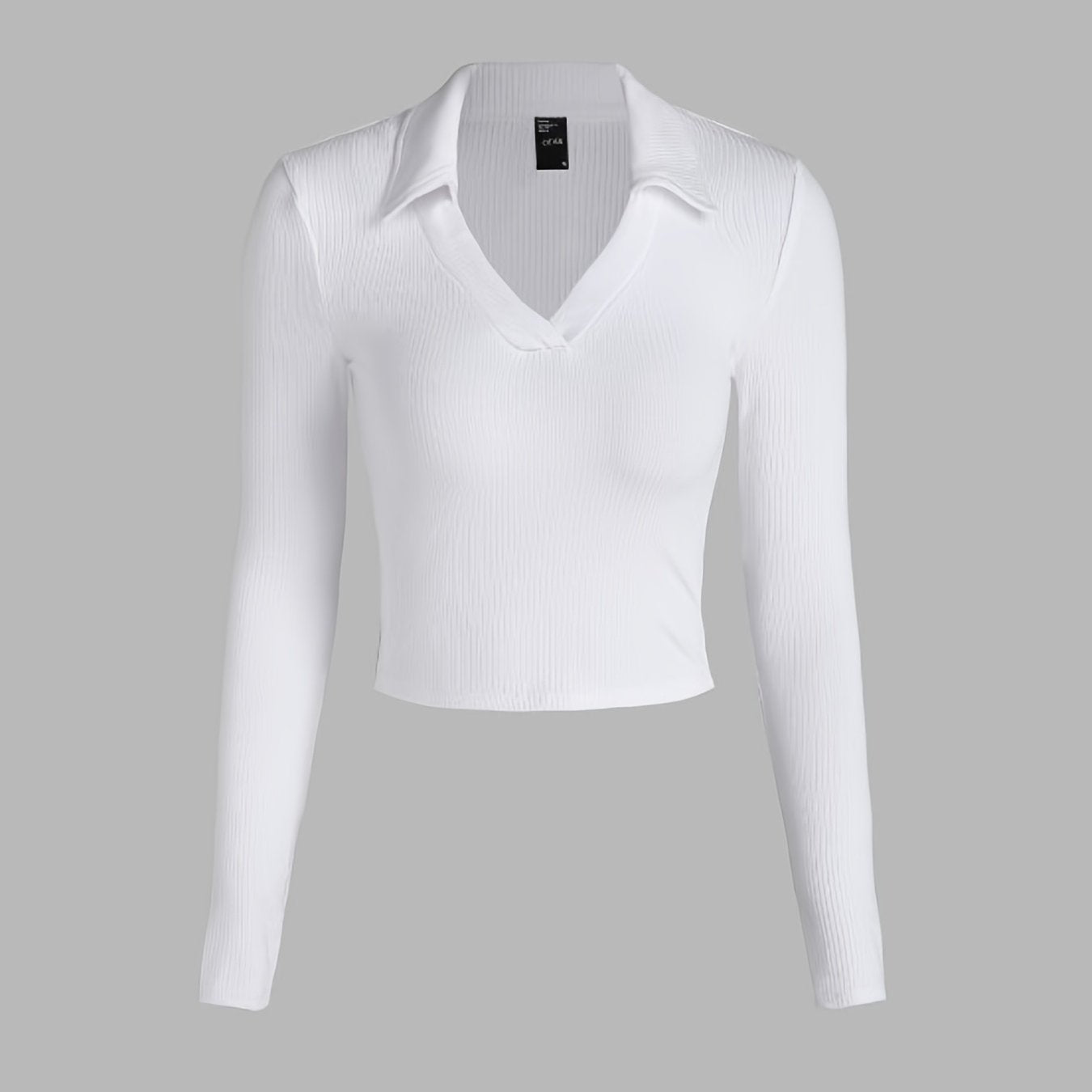 Sixsr Solid Polo Neck Long Sleeve Skinny Shirt, Mature Stylish Short Length Spring & Fall Shirt, Women's Clothing