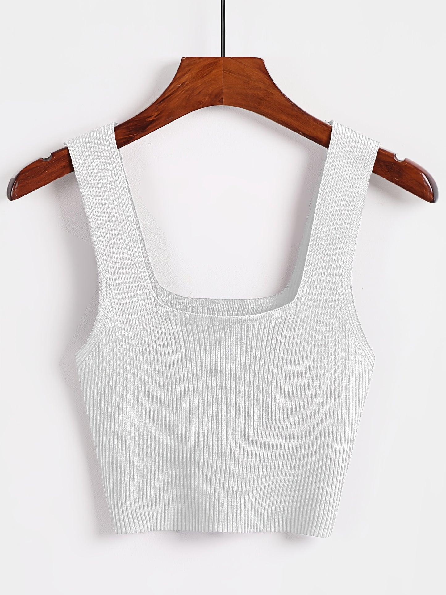 Sixsr Solid Cropped Rib Knitted Vest, Elegant Sleeveless Summer Stretchy Vest, Women's Clothing