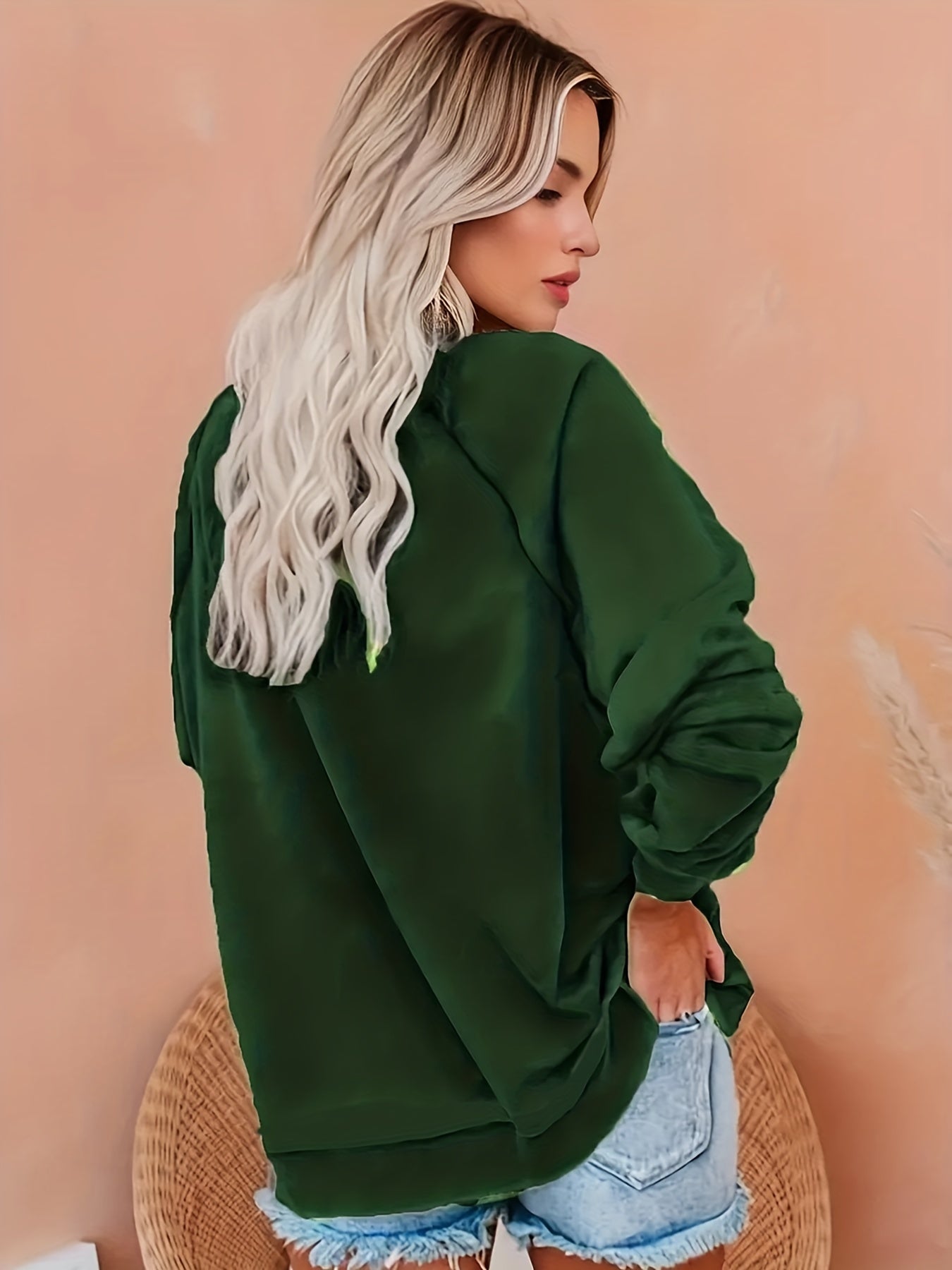 Sixsr Plus Size Casual Sweatshirt, Women's Plus Funny Cartoon Print Long Sleeve Round Neck Medium Stretch Sweatshirt