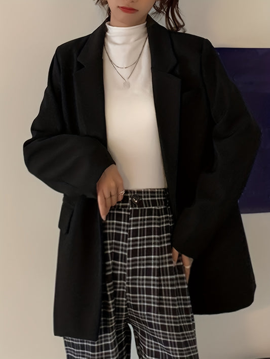 Sixsr Single Breasted Lapel Blazer, Casual Open Front Long Sleeve Work Office Outerwear, Women's Clothing