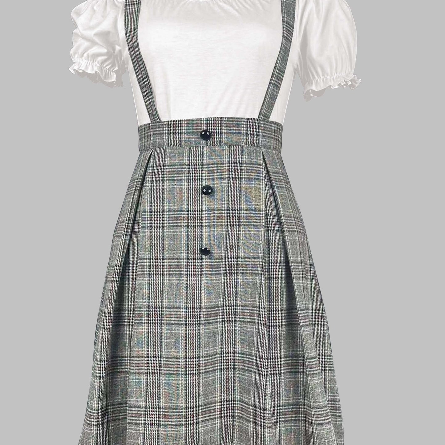 two-piece Plaid Print Suspender Skirt and Mini Dress Set - Elegant Women's Outfit for Daily Wear