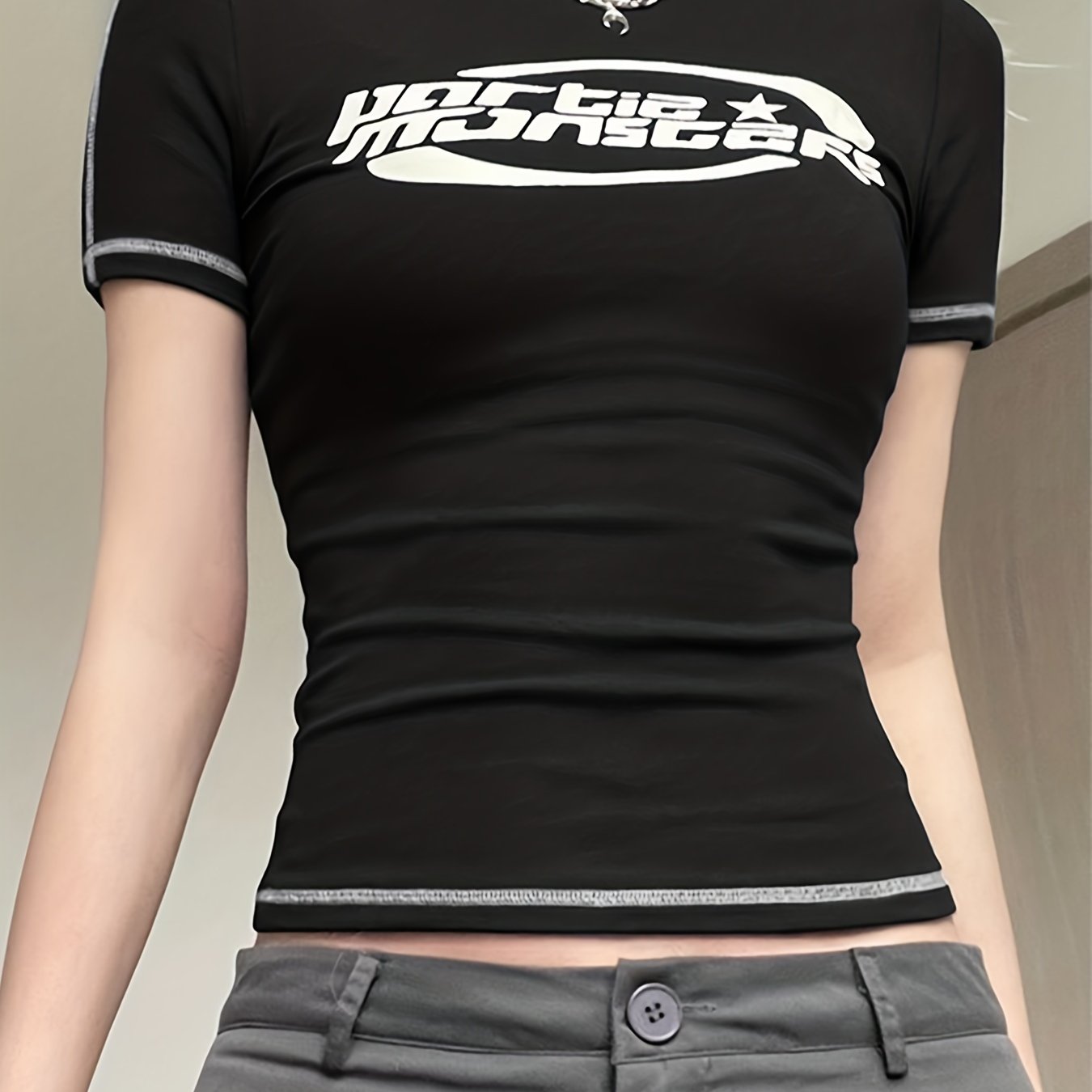 Sixsr Y2K Short Sleeve T-Shirt, Summer Casual Top, Women's Clothing