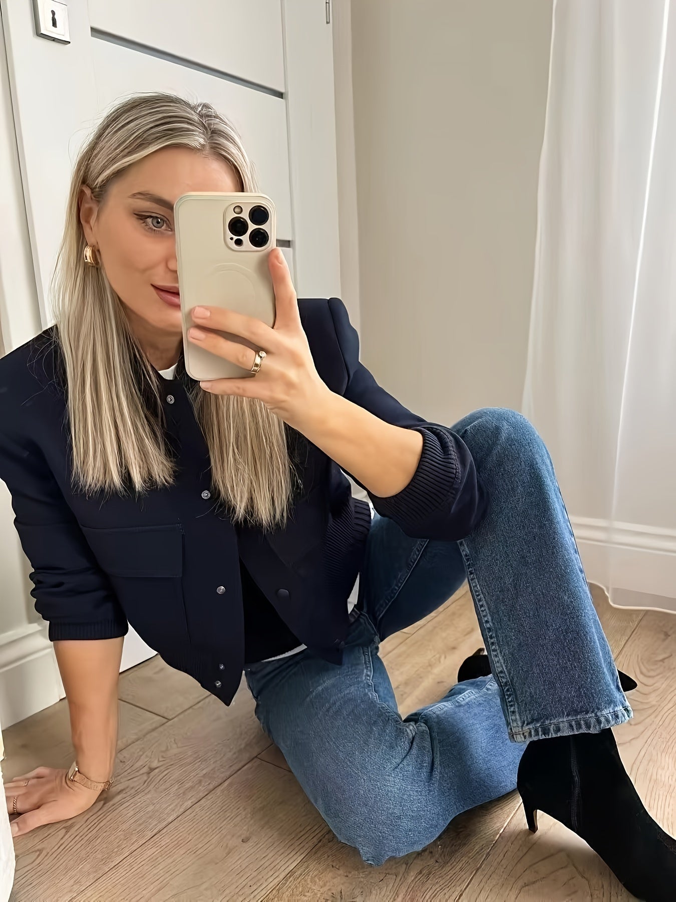 Sixsr Solid Button Front Jacket, Casual Long Sleeve Crop Outwear, Women's Clothing