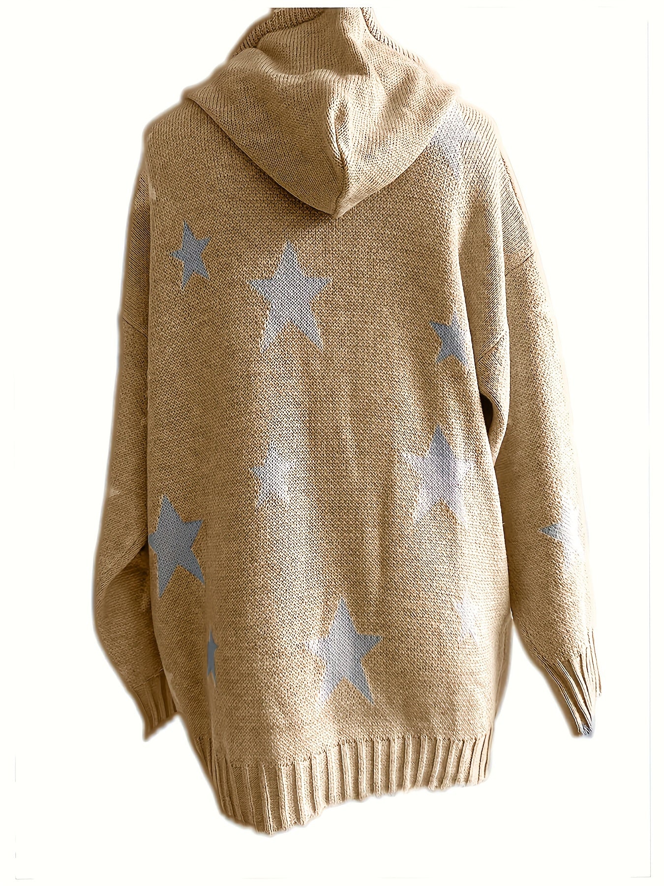 Sixsr Plus Size Casual Sweater, Women's Plus Star Print Long Sleeve Drawstring Hoodie Sweater With Pockets