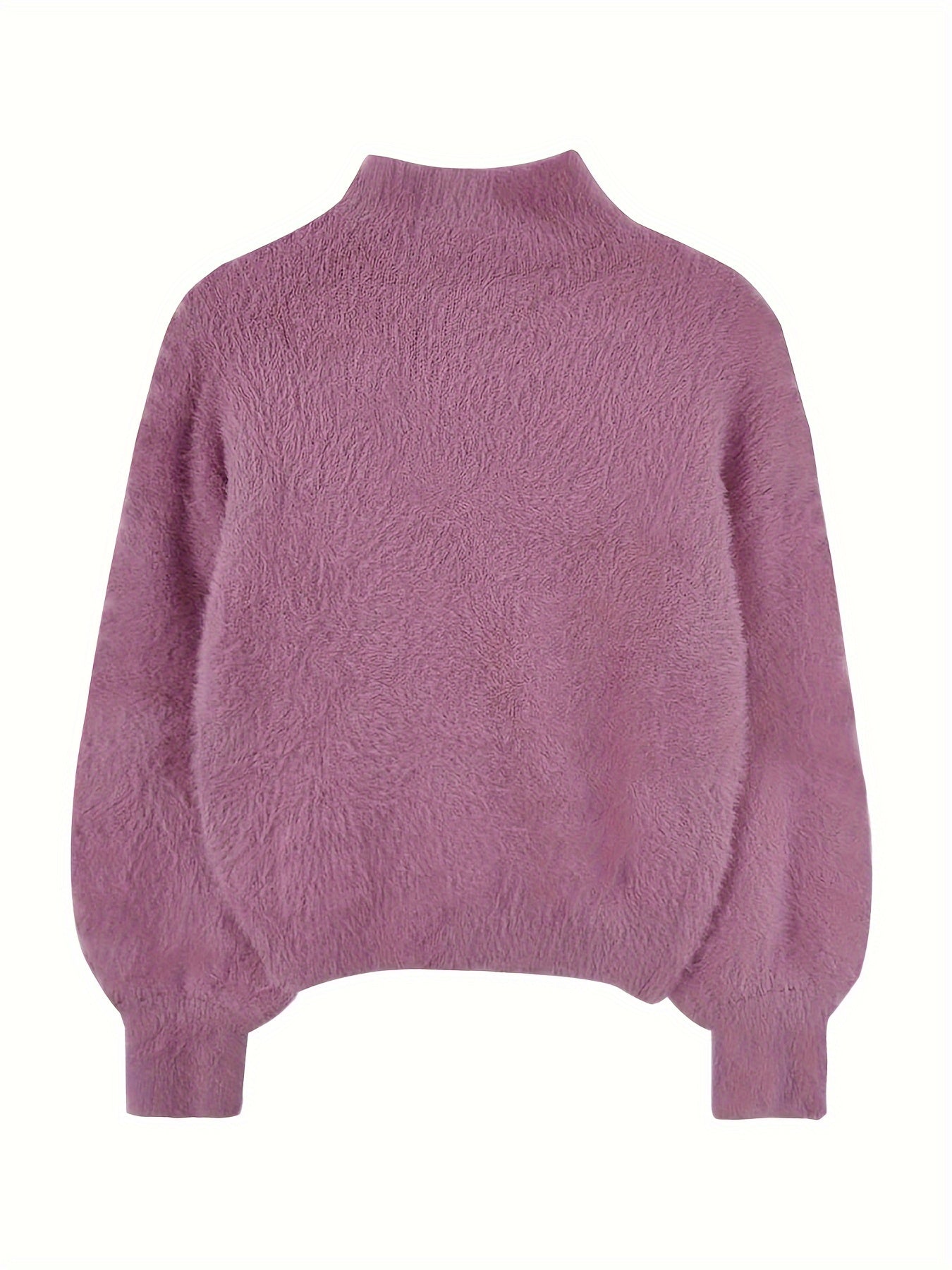 Sixsr Solid Mock Neck Plush Pullover Sweater, Casual Ong Sleeve Cozy Sweater, Women's Clothing