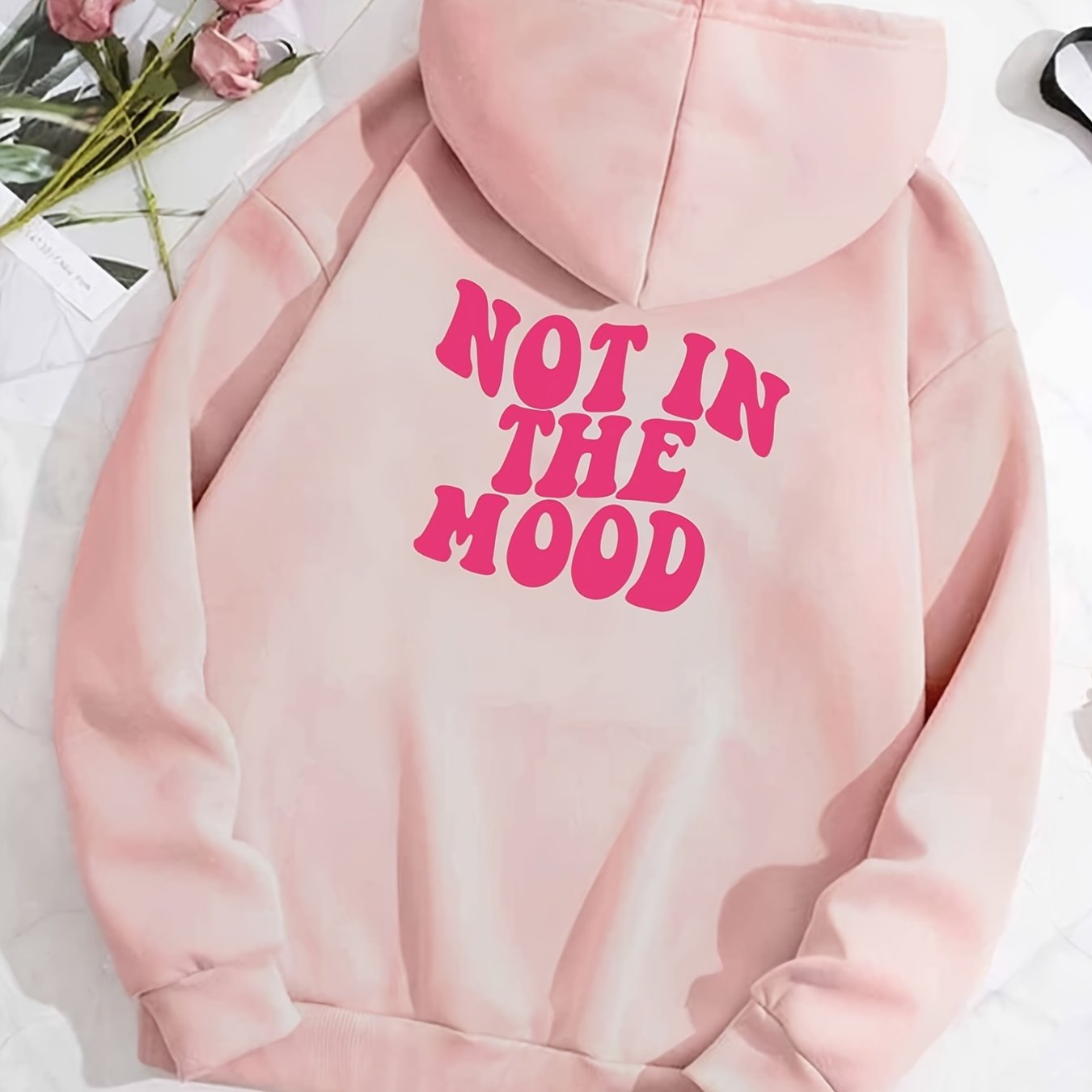 Sixsr Casual Letter Print Hoodie, Drawstring Hooded Pocket Fashion Loose Fall & Winter Sweatshirt, Women's Clothing