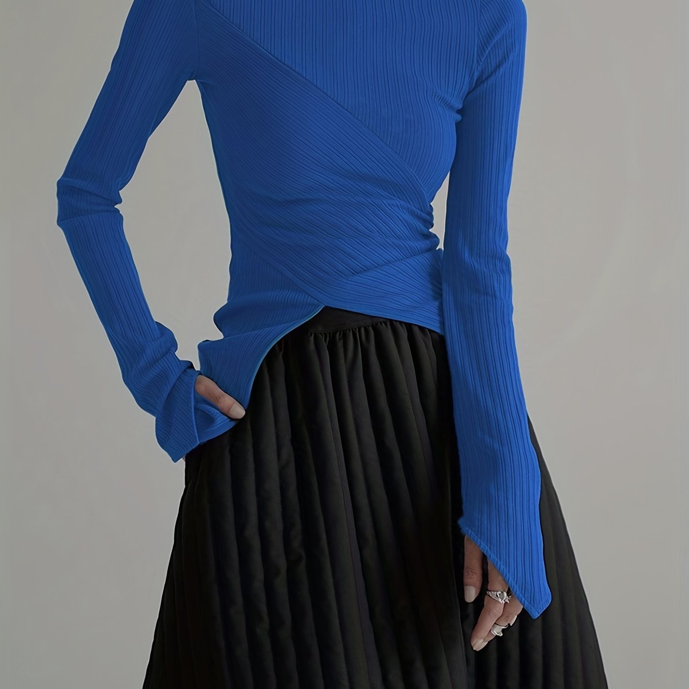 Sixsr Elegant Long Sleeve Basic T-Shirts, Solid Casual T-Shirts For Spring & Fall, Women's Clothing