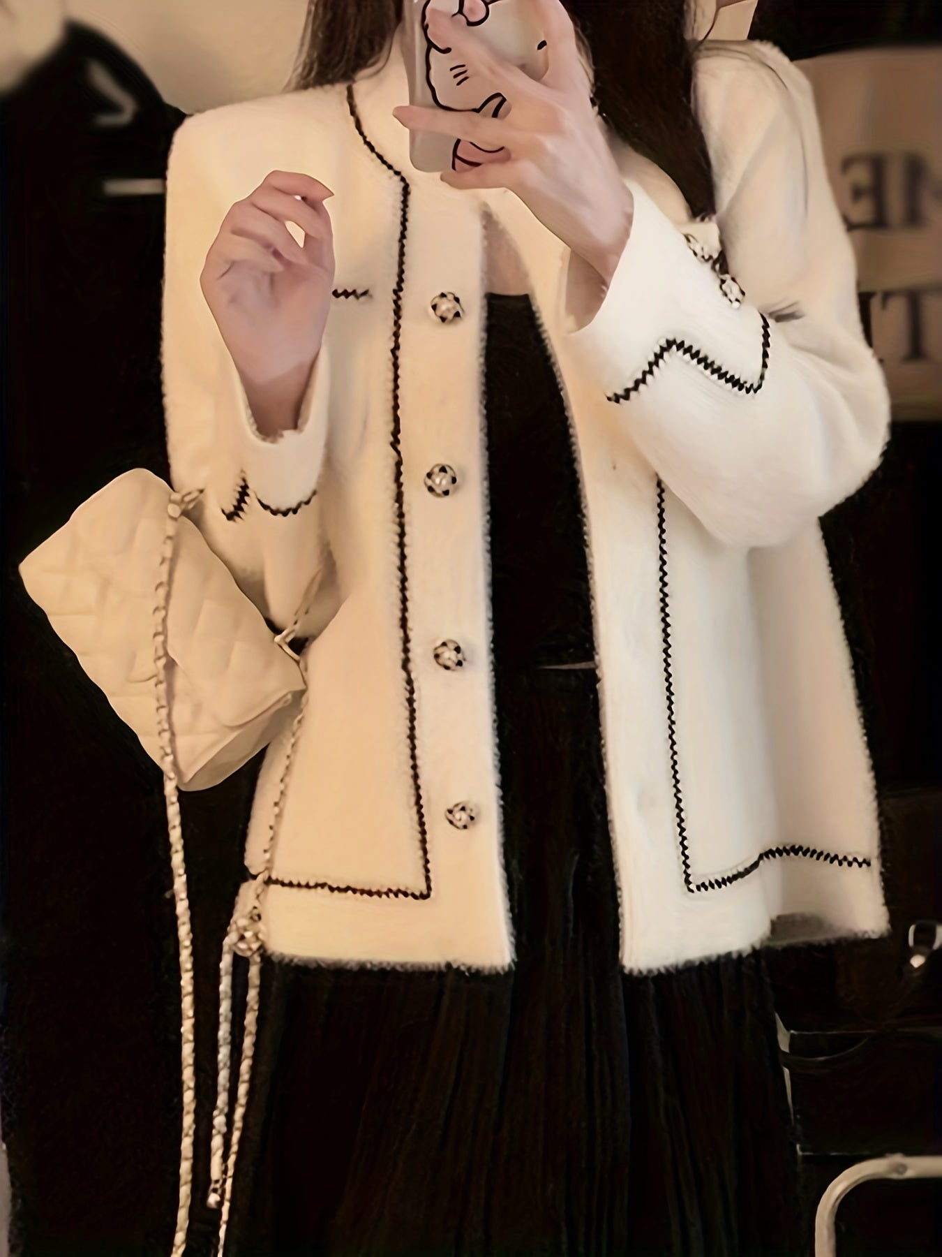 Sixsr Contrast Trim Button Front Cardigan, Chic Long Sleeve Cardigan, Women's Clothing