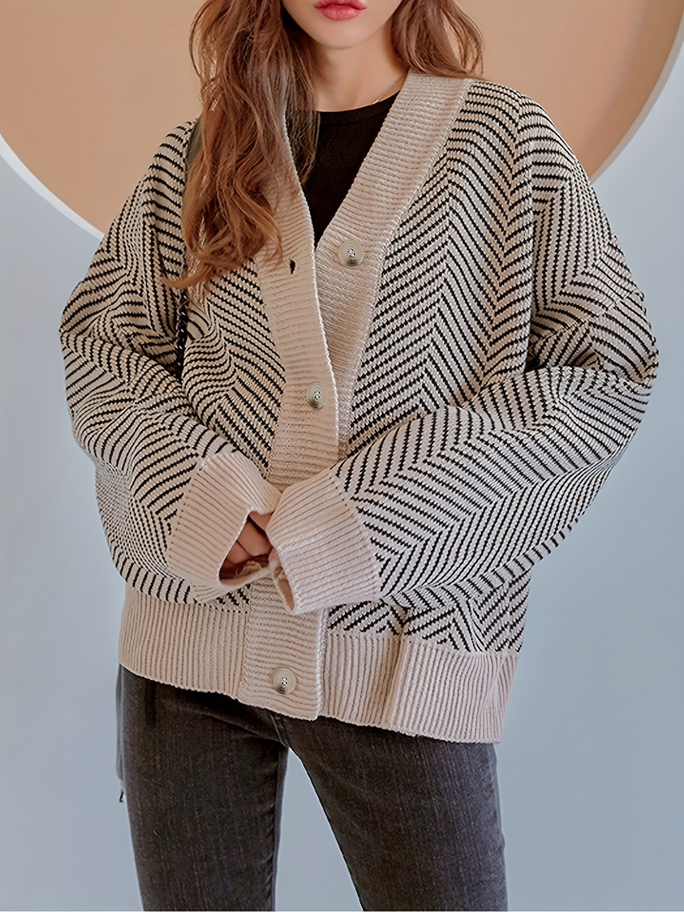 Sixsr Long Sleeve V Neck Cardigan, Button Up Casual Sweater For Winter & Fall, Women's Clothing