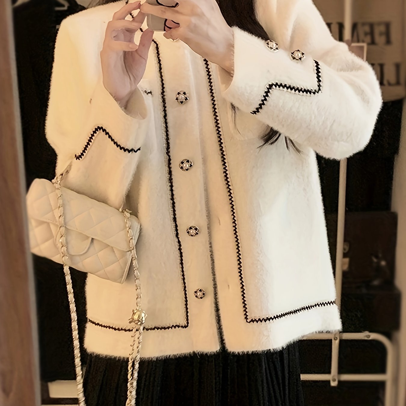 Sixsr Contrast Trim Button Front Cardigan, Chic Long Sleeve Cardigan, Women's Clothing