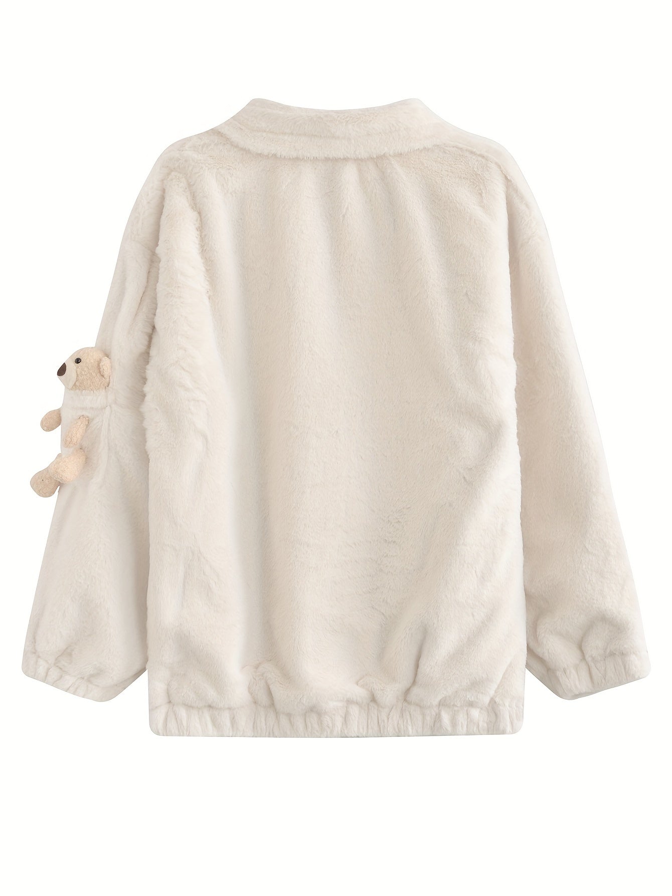 Sixsr Teddy Decor Zip Front Plush Coat, Long Sleeve Slant Pockets Outerwear For Fall & Winter, Women's Clothing
