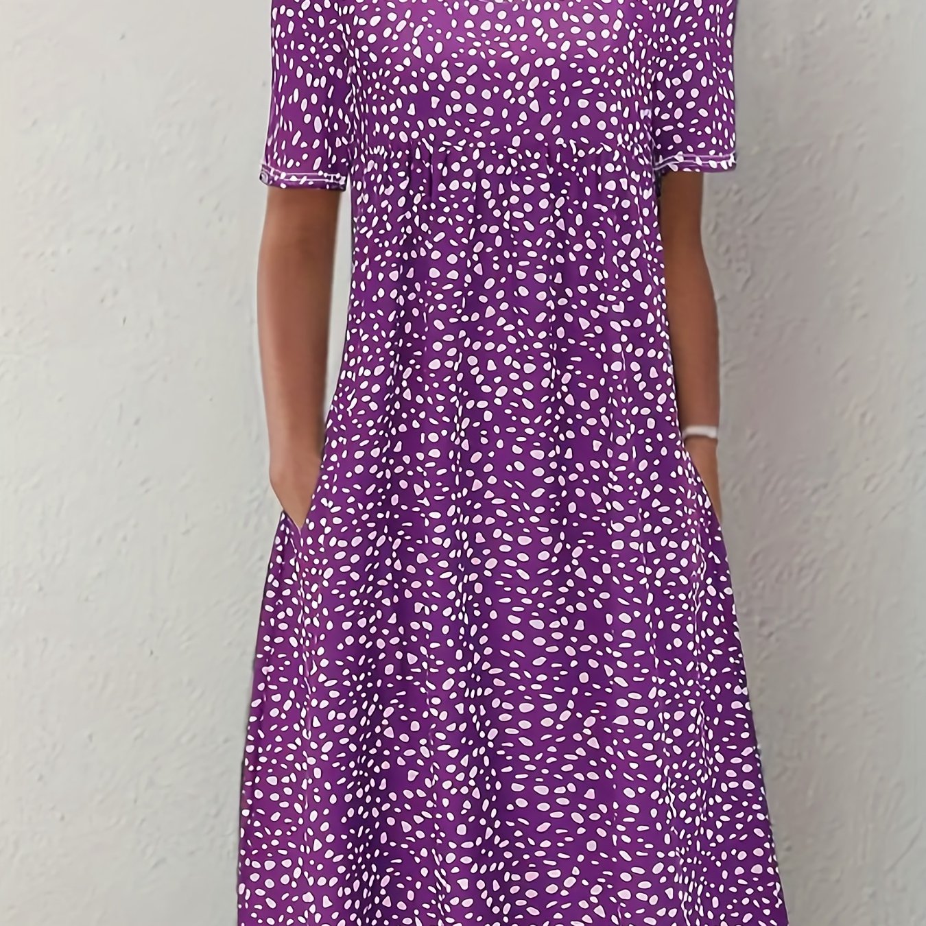 Sixsr Boho Floral Print Dual Pockets Dress, Casual Crew Neck Short Sleeve Dress, Women's Clothing